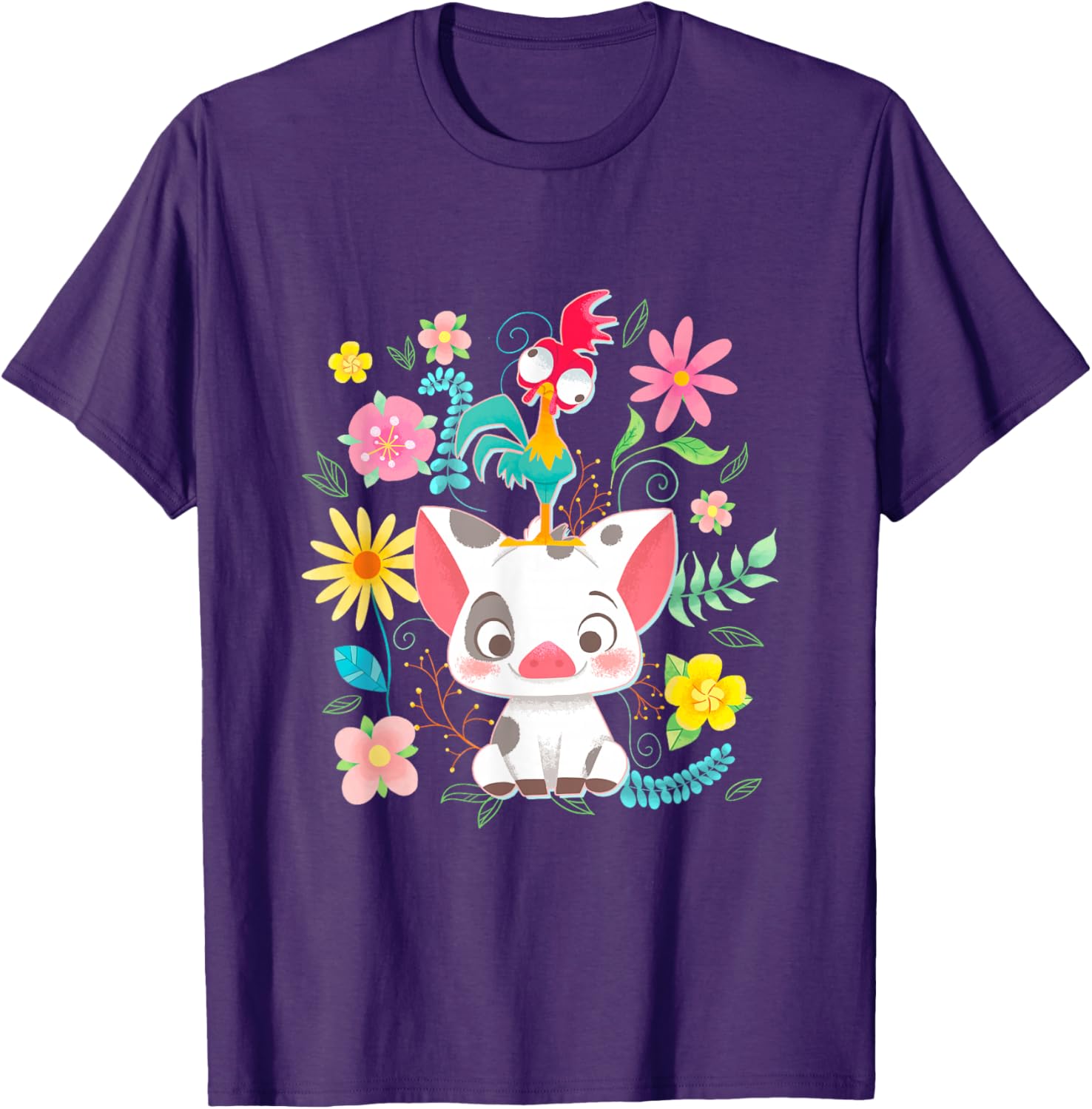 Disney Moana Pua Hei Hei Cute Floral Big Chest Poster T-Shirt for Fans - 10