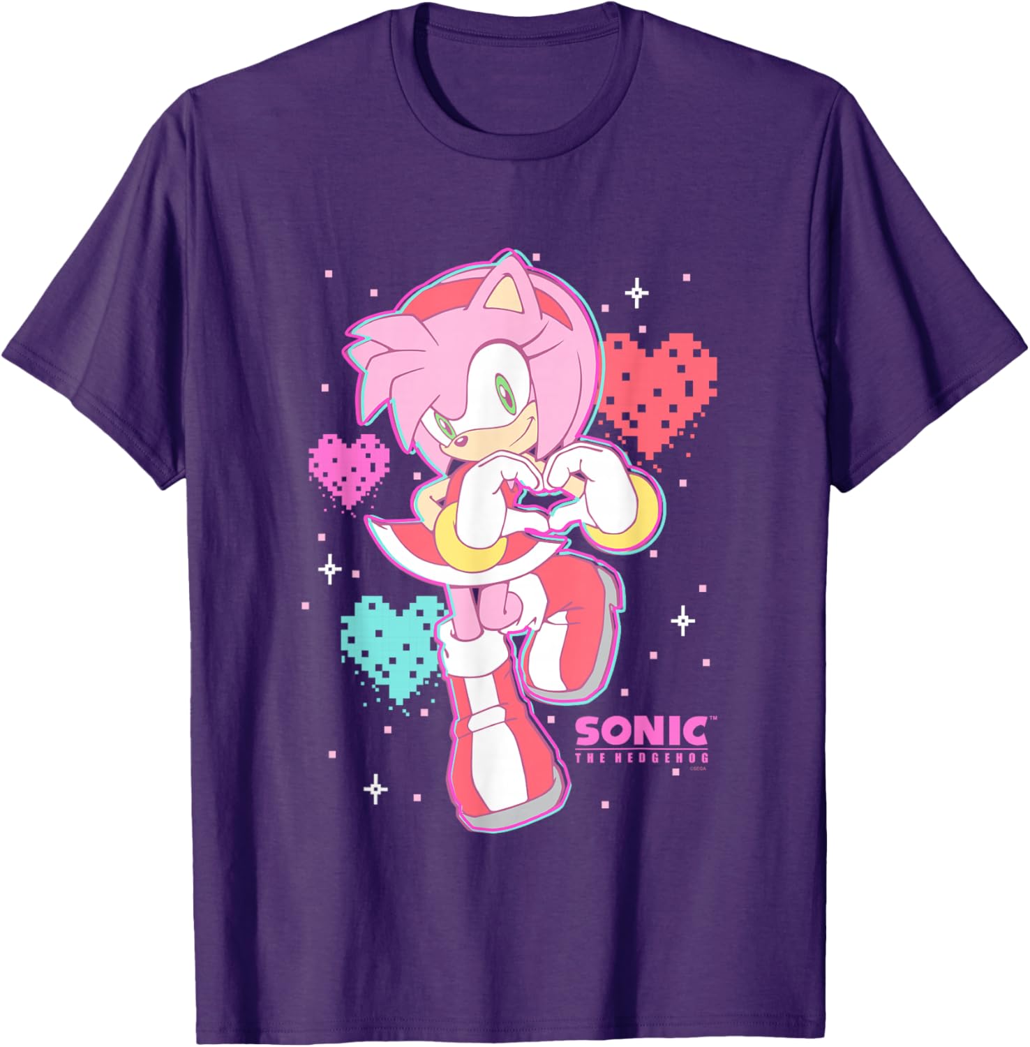 Cute Amy Rose Sonic The Hedgehog Valentine's Day Retro Logo T-Shirt - 12