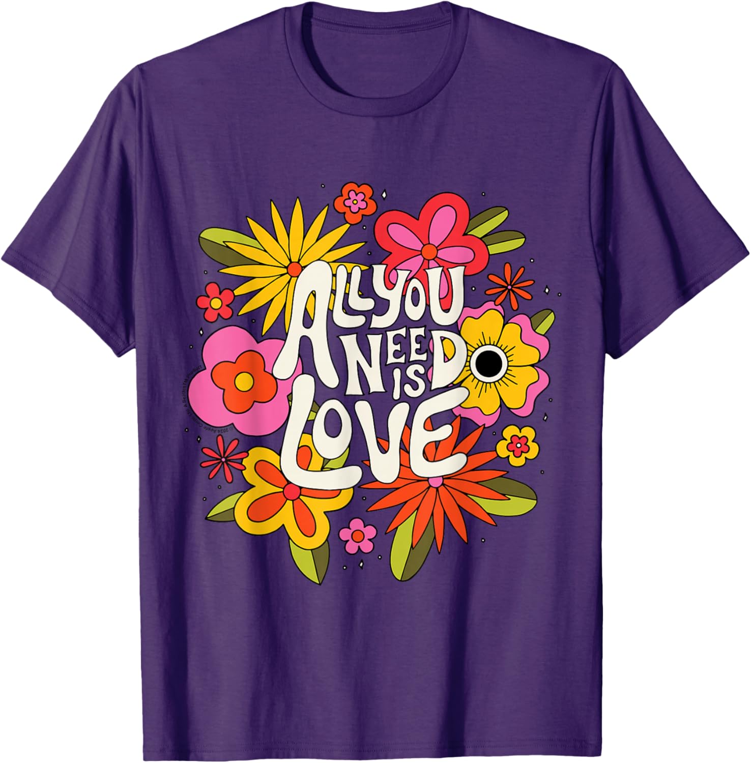The Beatles All You Need Is Love Retro Floral T-Shirt for Music Lovers - 1