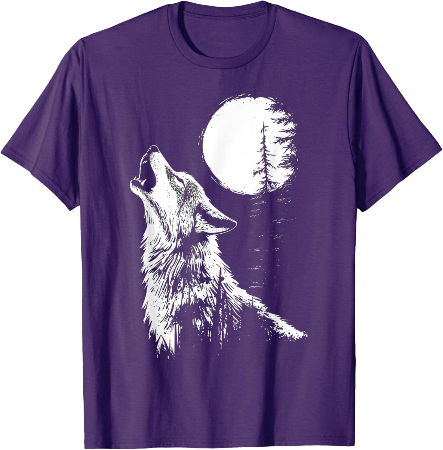 Howling Wolf Graphic Tee Moon Forest Nature Wildlife T-Shirt - 15