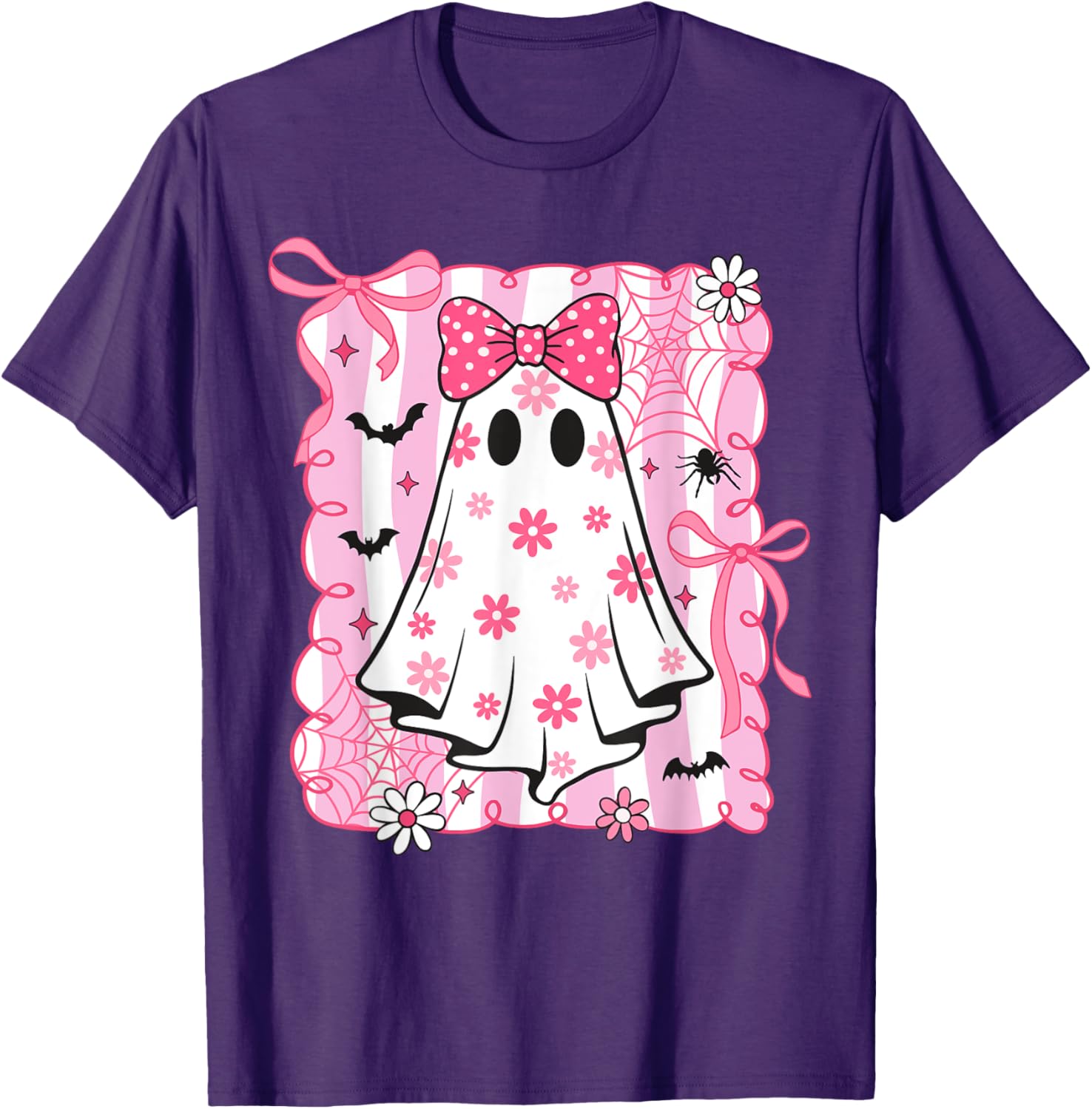 Spooky Vibes Pink Ghost T-Shirt for Women and Kids - Perfect Halloween Style - 13