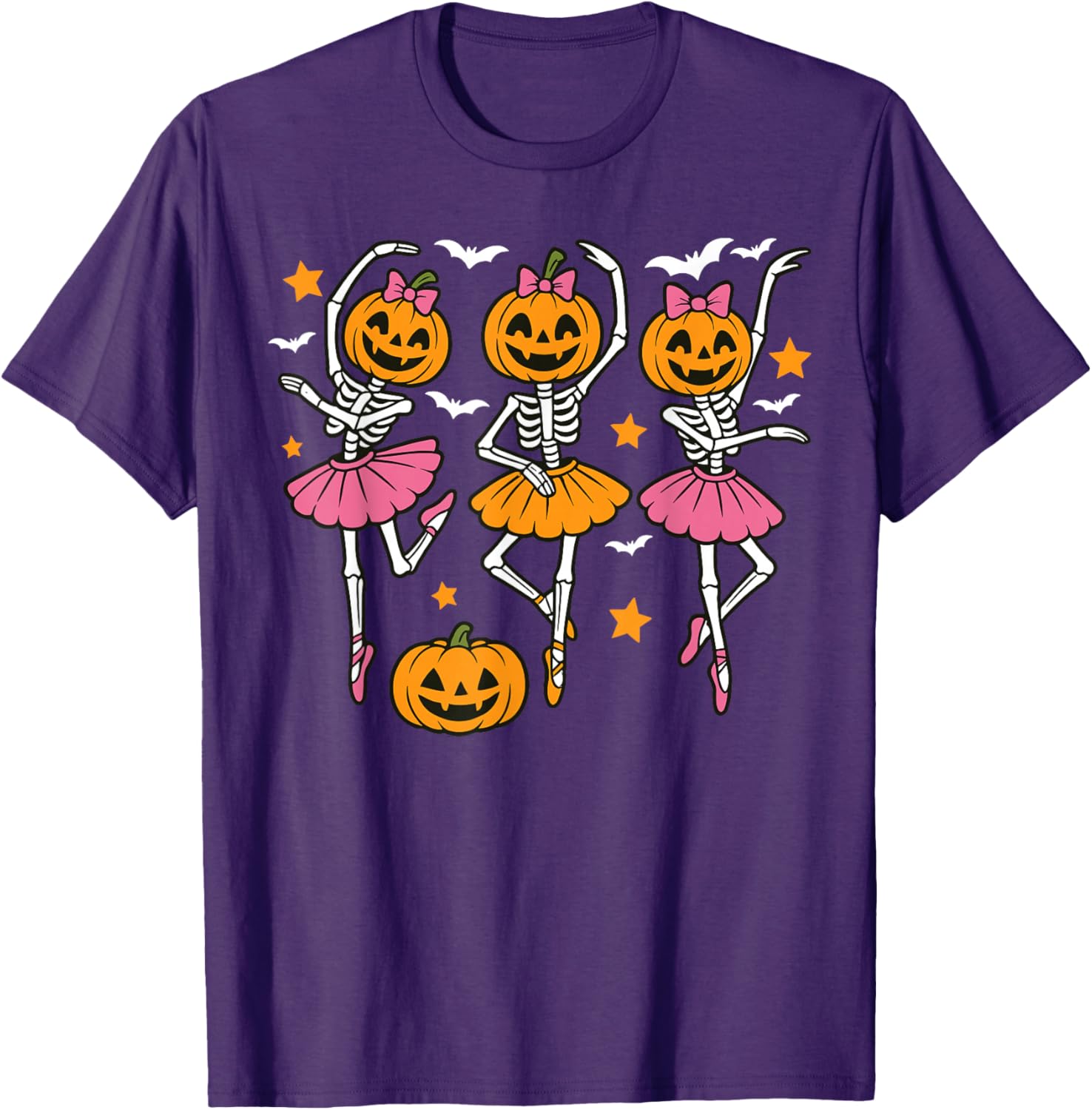 Cute Girls Halloween Ballet Skeleton Pumpkin T-Shirt for Festive Fun - 3