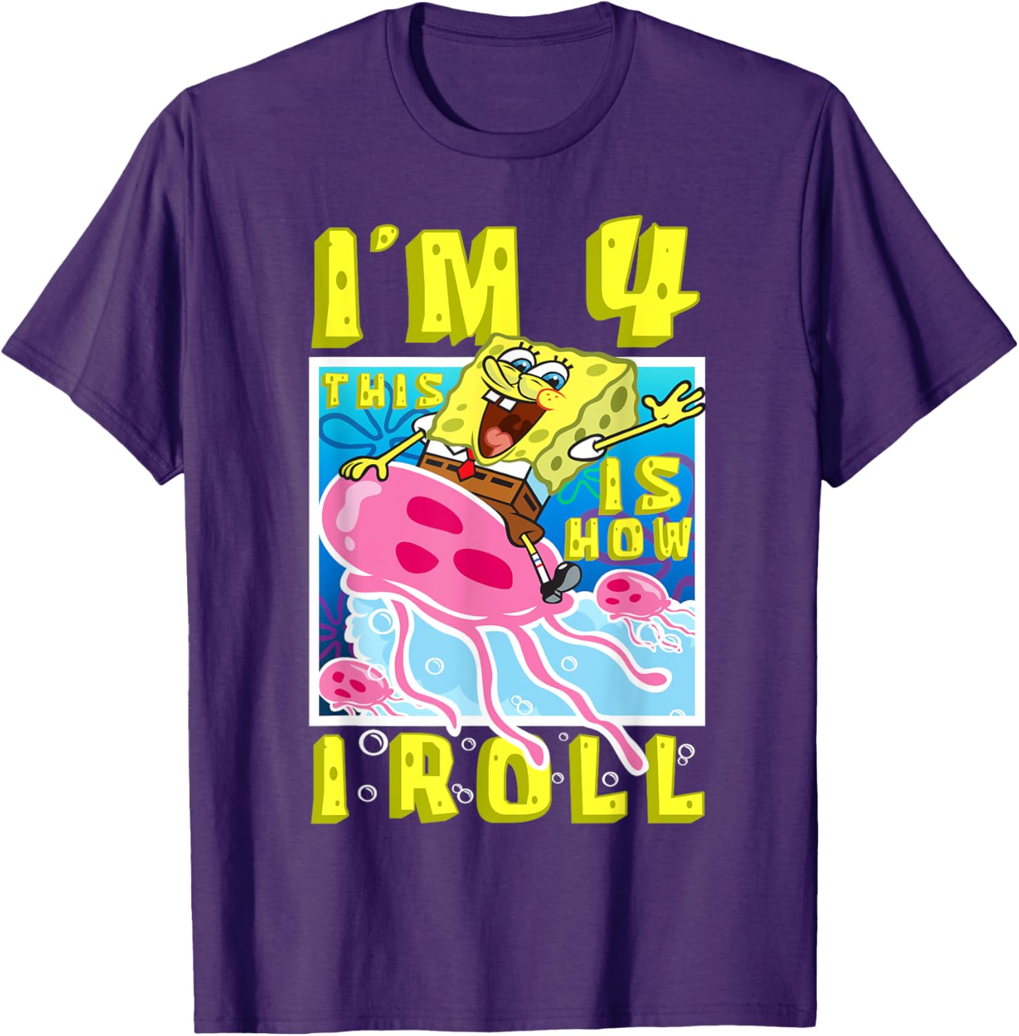 SpongeBob 4th Birthday T-Shirt Im 4 This Is How I Roll Kids Apparel - 13