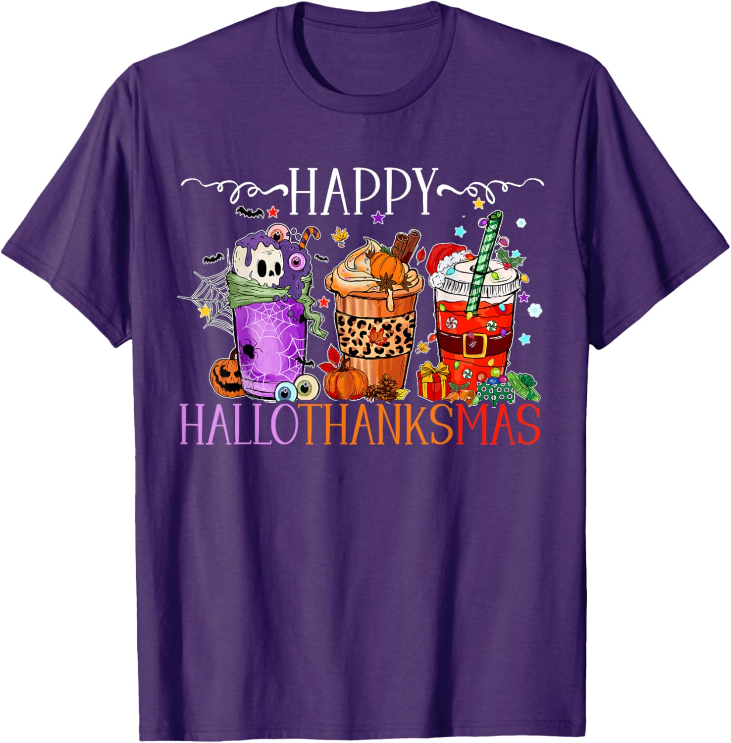 Happy Hallothanksmas T-Shirt for Halloween Thanksgiving and Christmas Fun - 12