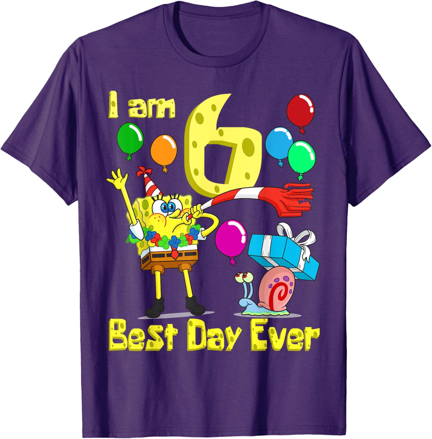 SpongeBob SquarePants Birthday T-Shirt for 6 Year Olds Fun Party Wear - 17
