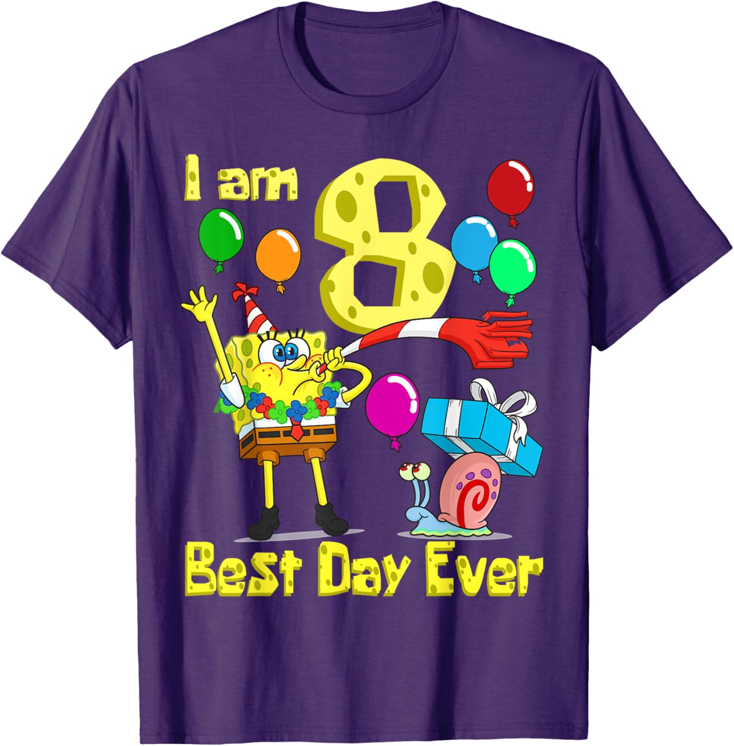 Mademark SpongeBob I Am 8 Years Old Birthday Party T-Shirt for Kids - 14
