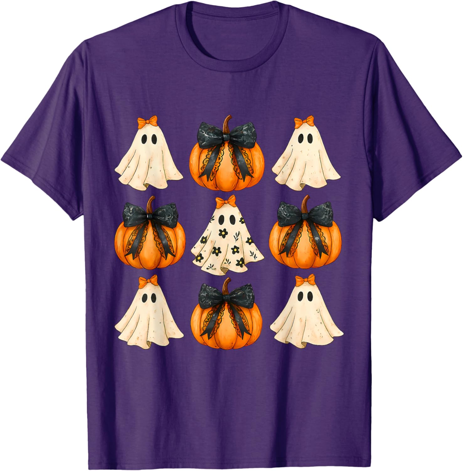 Cute Halloween Bow Pumpkin Ghost T-Shirt for Women and Girls - 12