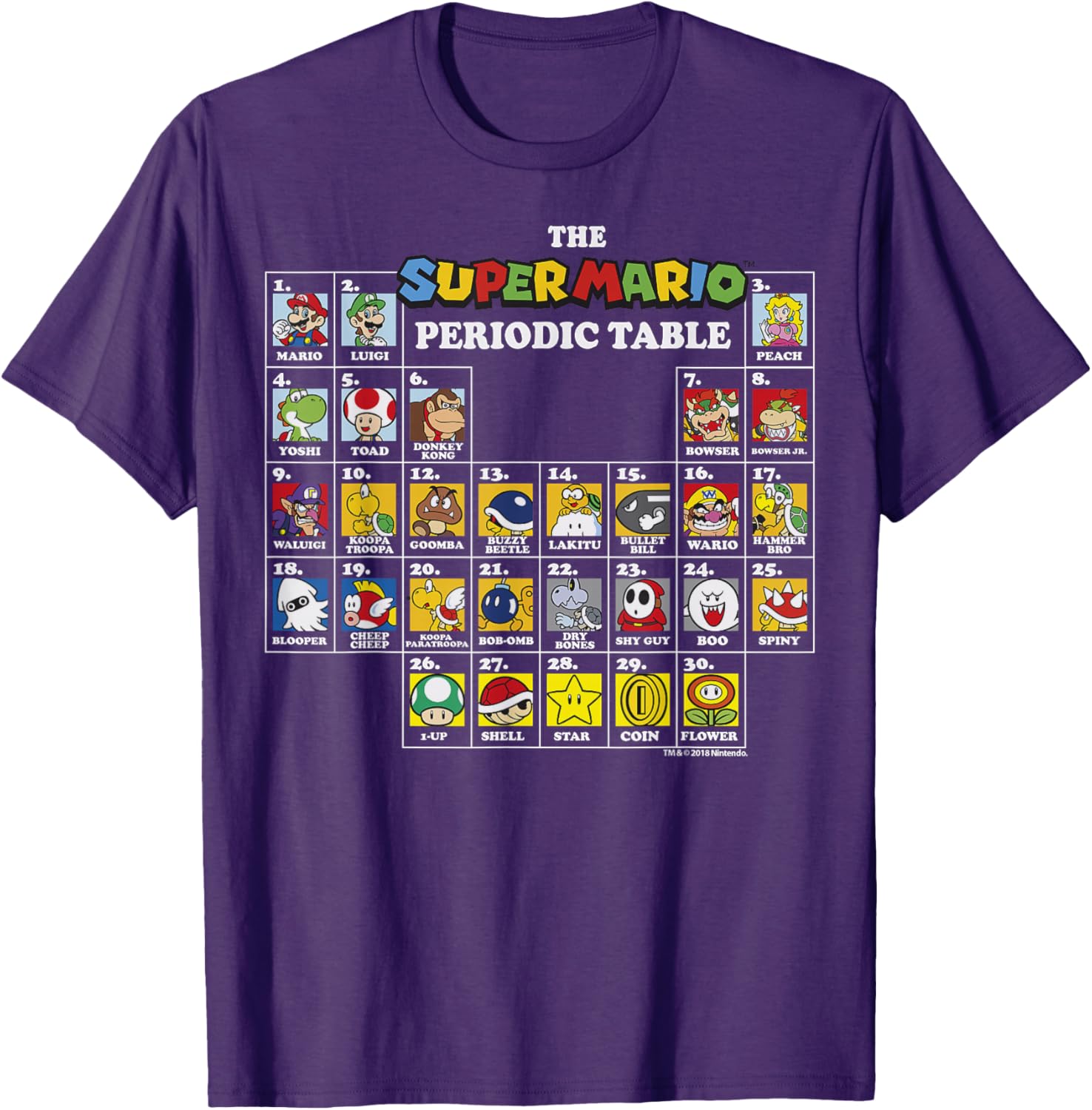 Super Mario Periodic Table Graphic T-Shirt Fun Character Design for Gamers - 3