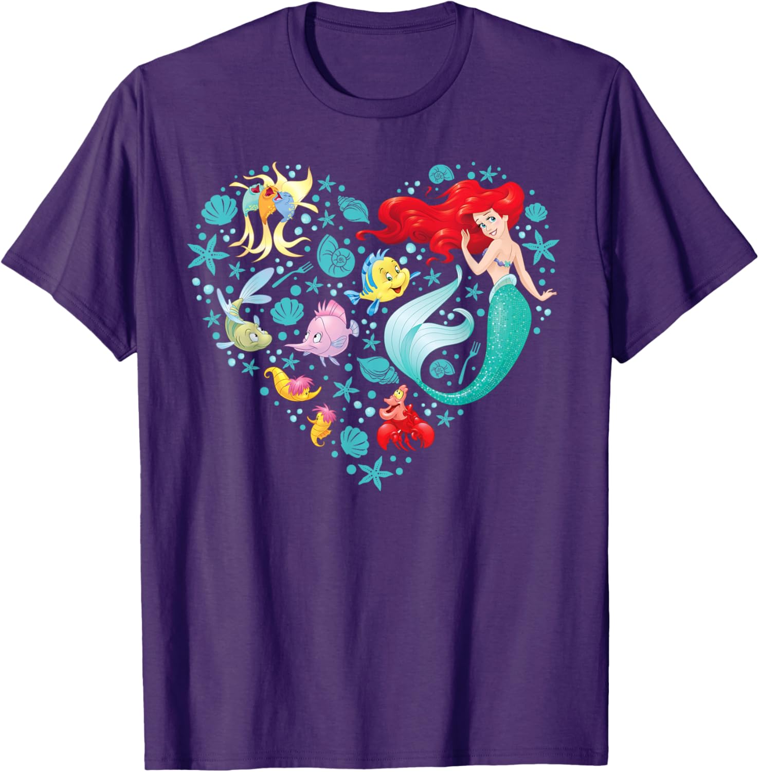 Disney Princess Ariel Flounder Sebastian Heart T-Shirt for Kids and Adults - 10