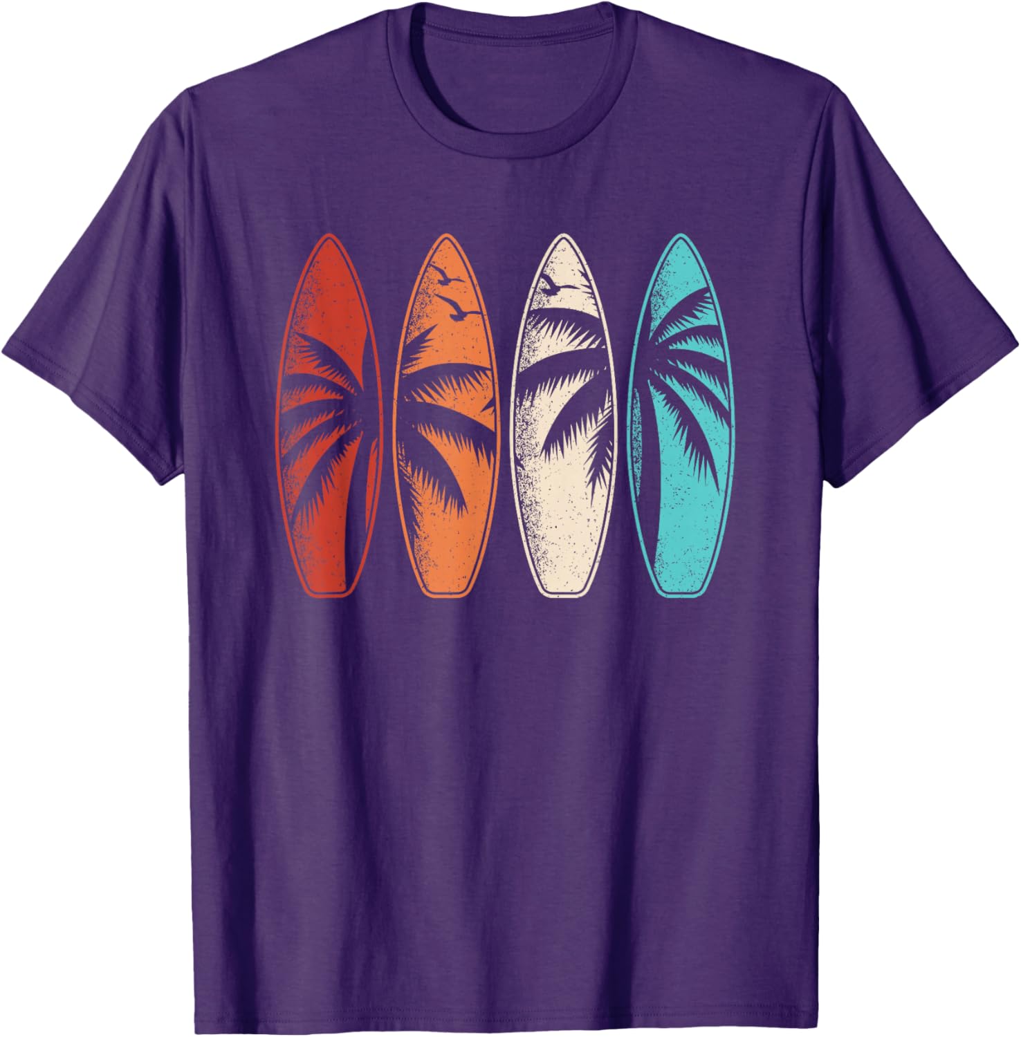 Tropical Hawaii Surfing Palm Tree Retro Surfboard T-Shirt Design - 1