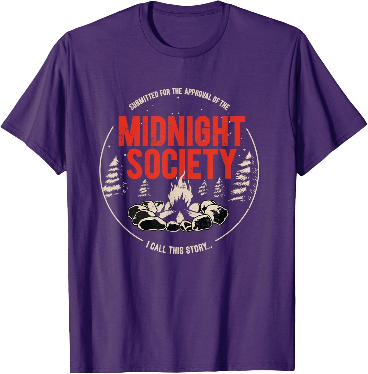 Midnight Society Red Text Campfire T-Shirt for Casual Outdoor Fun - 7