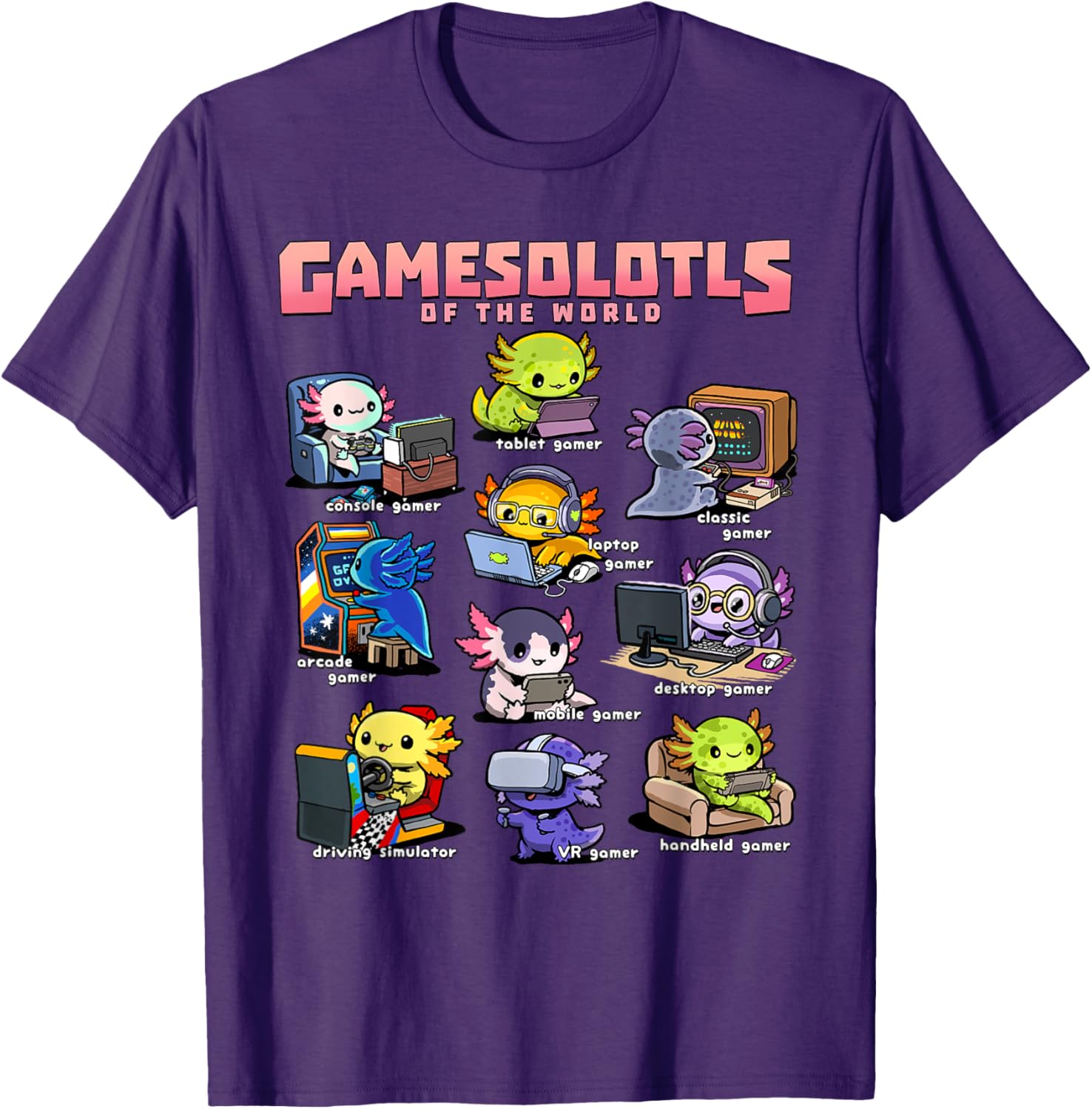 Diverse Gamer Axolotl Collection T-Shirt for Fun Game Lovers - 3