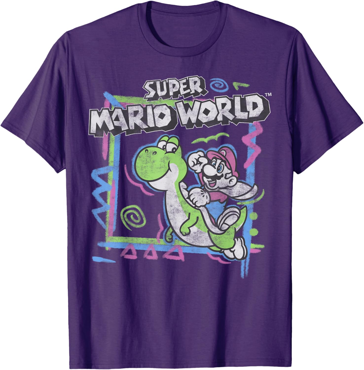 Retro Super Mario World Neon Yoshi Ride T-Shirt for Gamers and Fans - 5