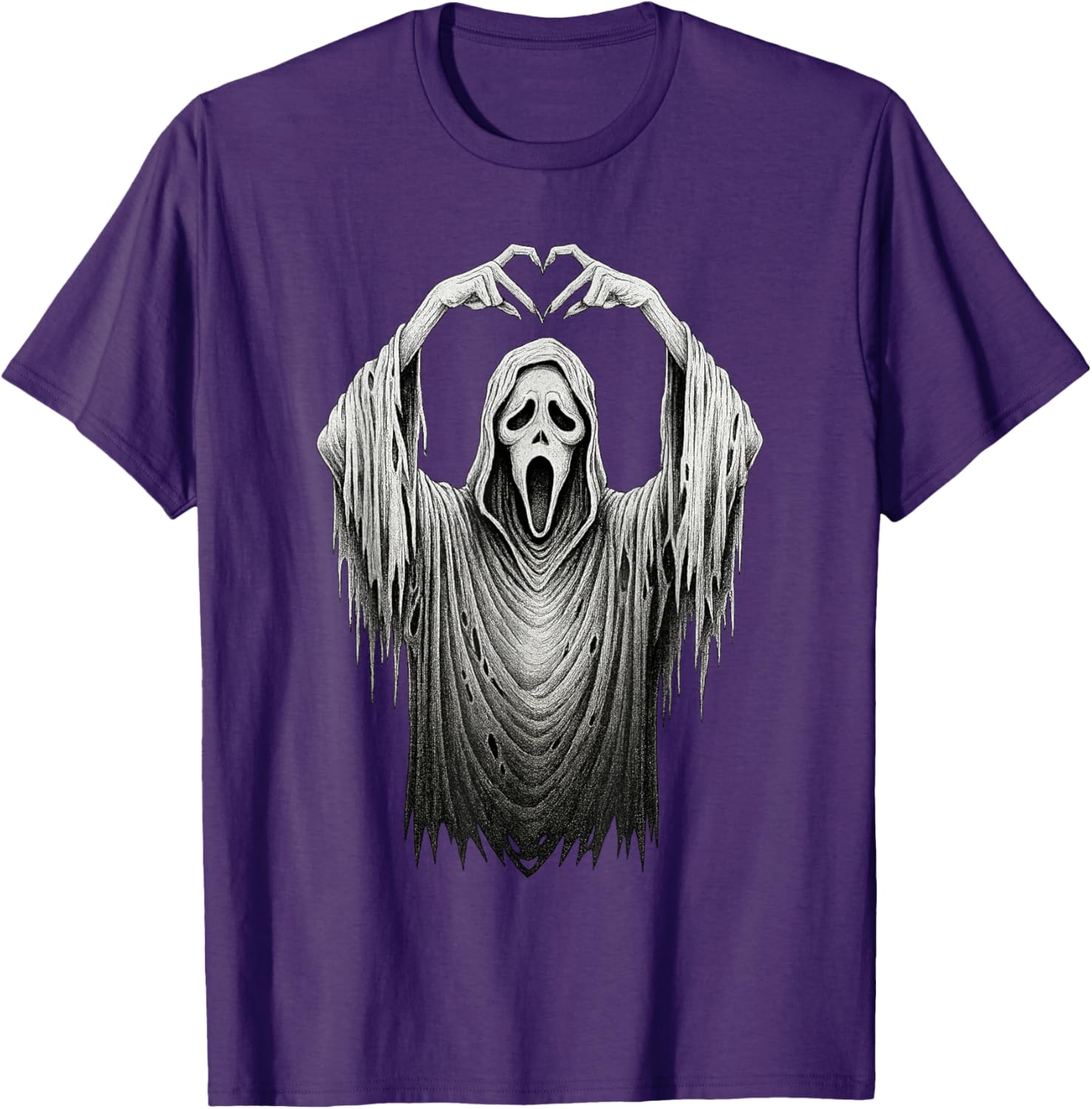 Vintage Ghost Face Heart Sign T-Shirt for Halloween Lovers - 13