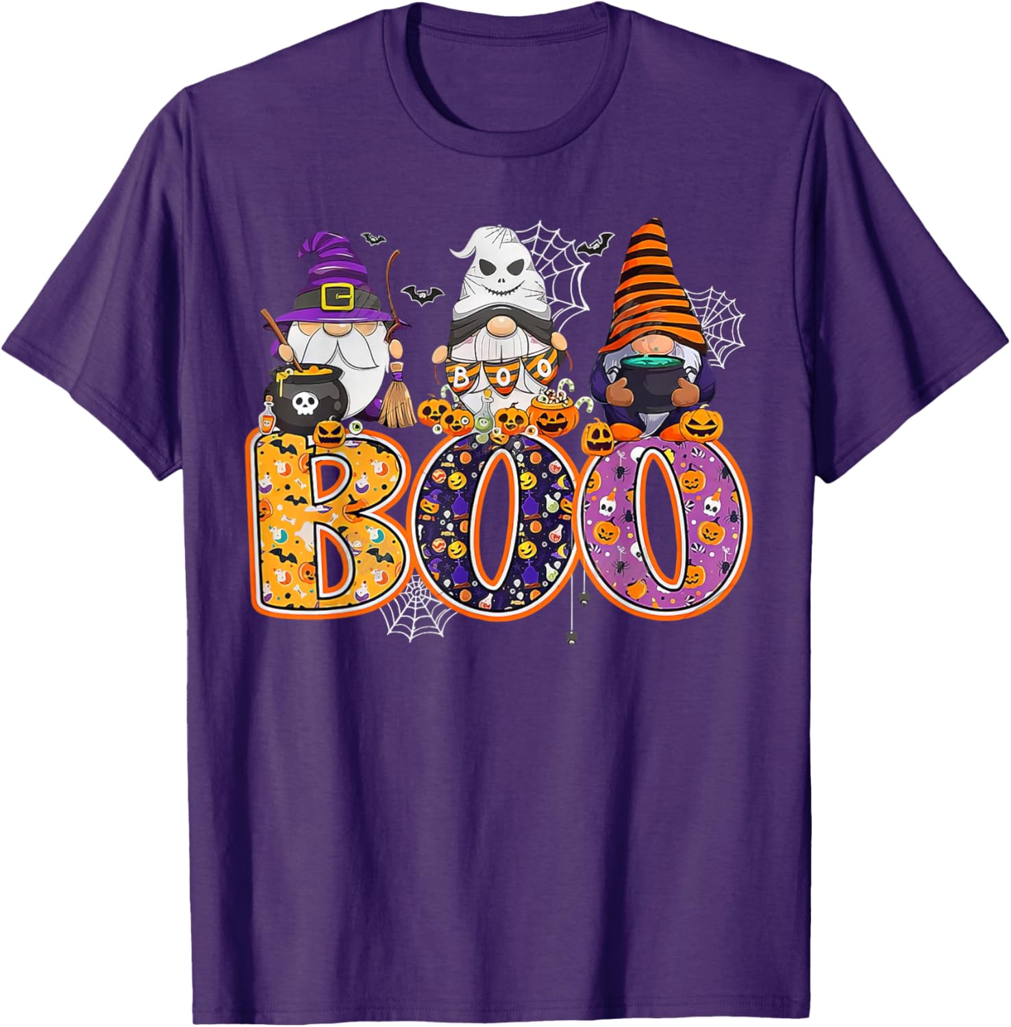 Funny Halloween Gnome T-Shirt with Boo Witch Pumpkins and Spiders - 6