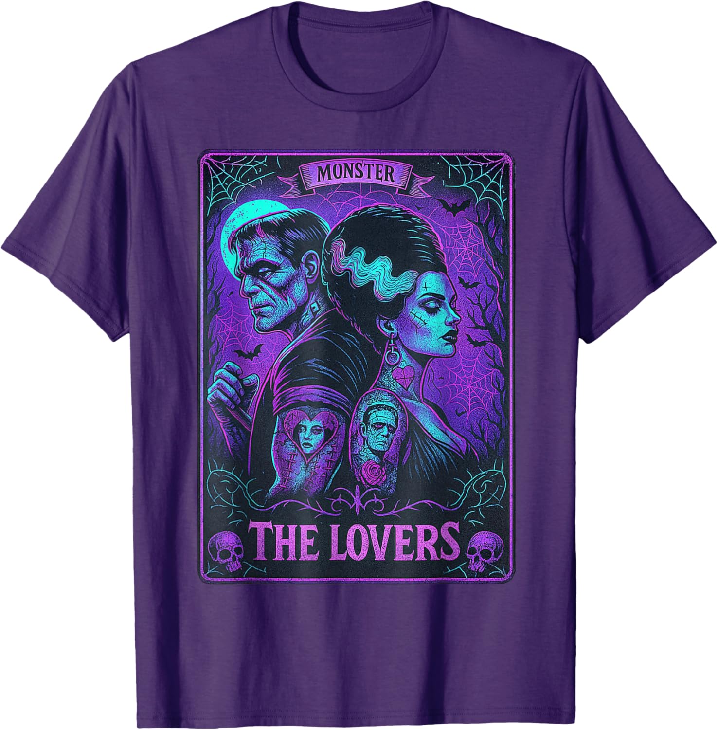 Monster Frankenstein and Bride Lovers Tarot Card T-Shirt for Fans - 27