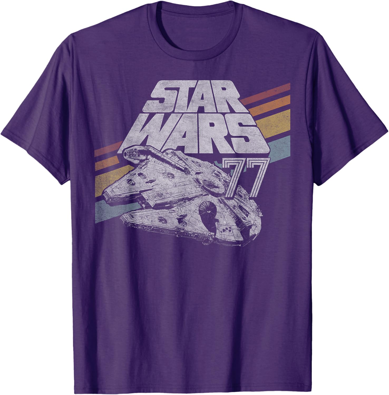 Retro Star Wars Millennium Falcon T-Shirt with Diagonal Stripes for Fans - 14