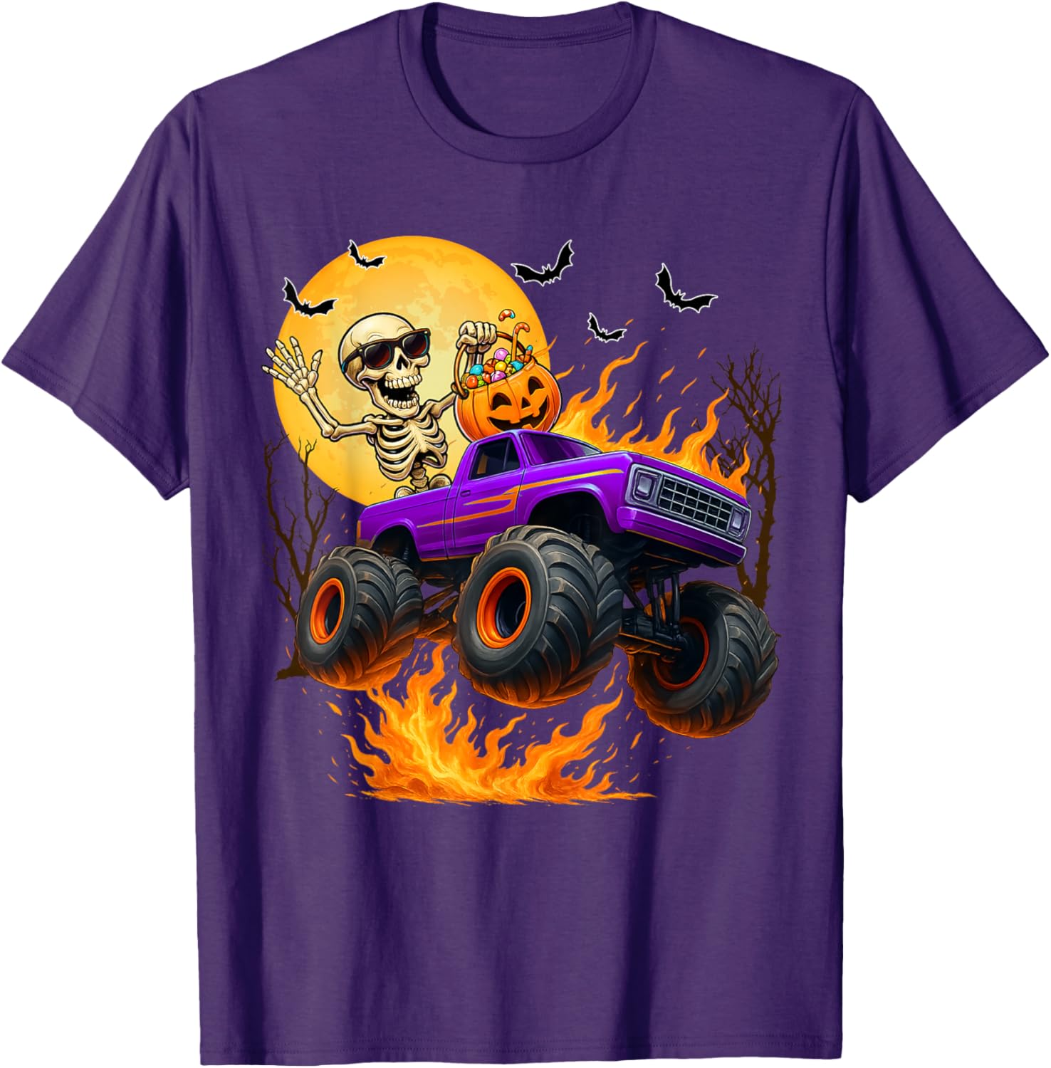 Spooky Skeleton Monster Truck Halloween T-Shirt for Boys Fun Outfit - 19