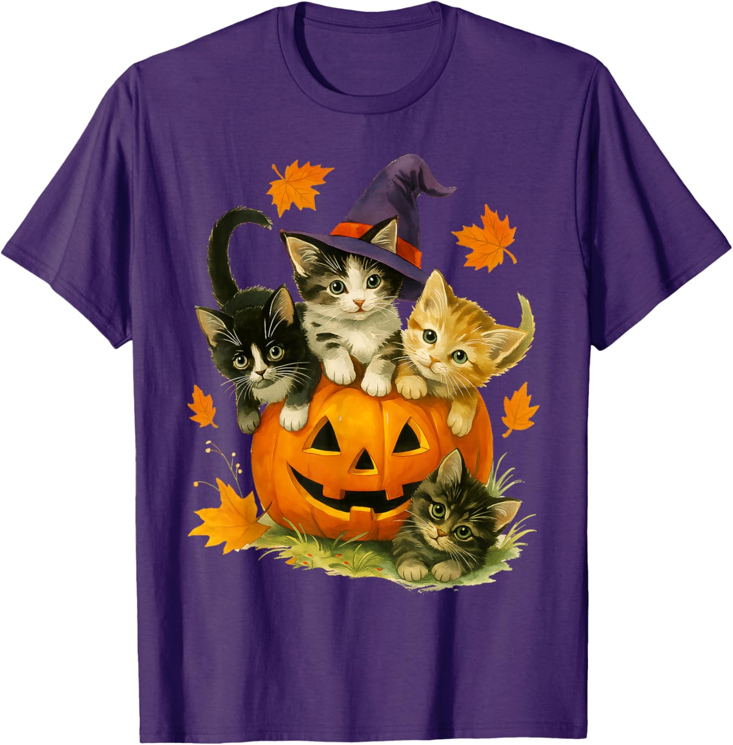 Cute Cat Pumpkin Halloween Vintage T-Shirt for Spooky Season Fun - 9