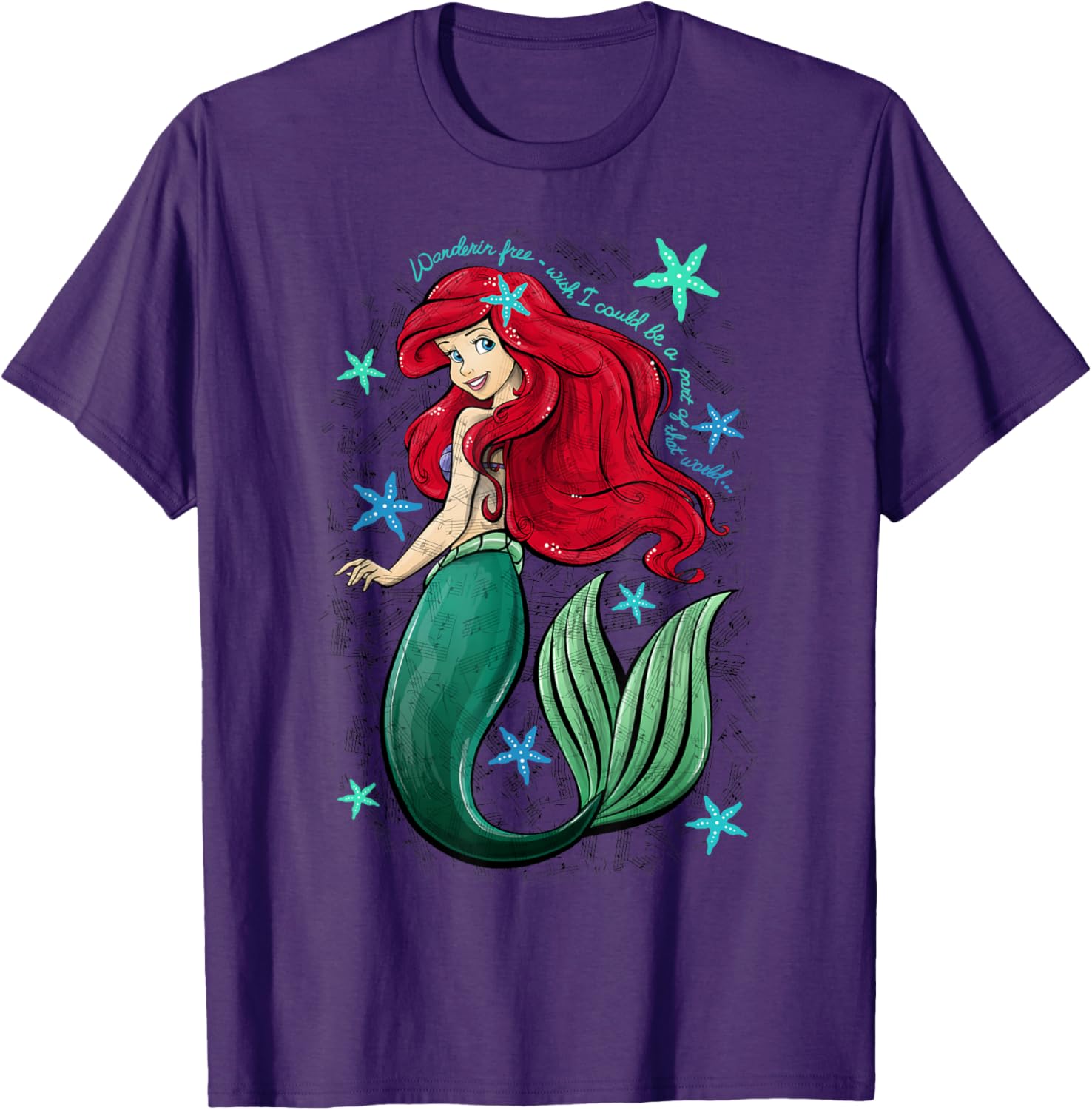 Disney Little Mermaid Ariel Music Notes T-Shirt for Fans of Disney Magic - 3
