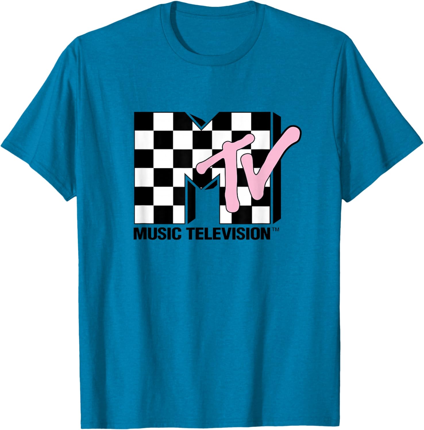 MTV Music Television Retro 80's Pink Neon Checkerboard Logo T-Shirt - 16
