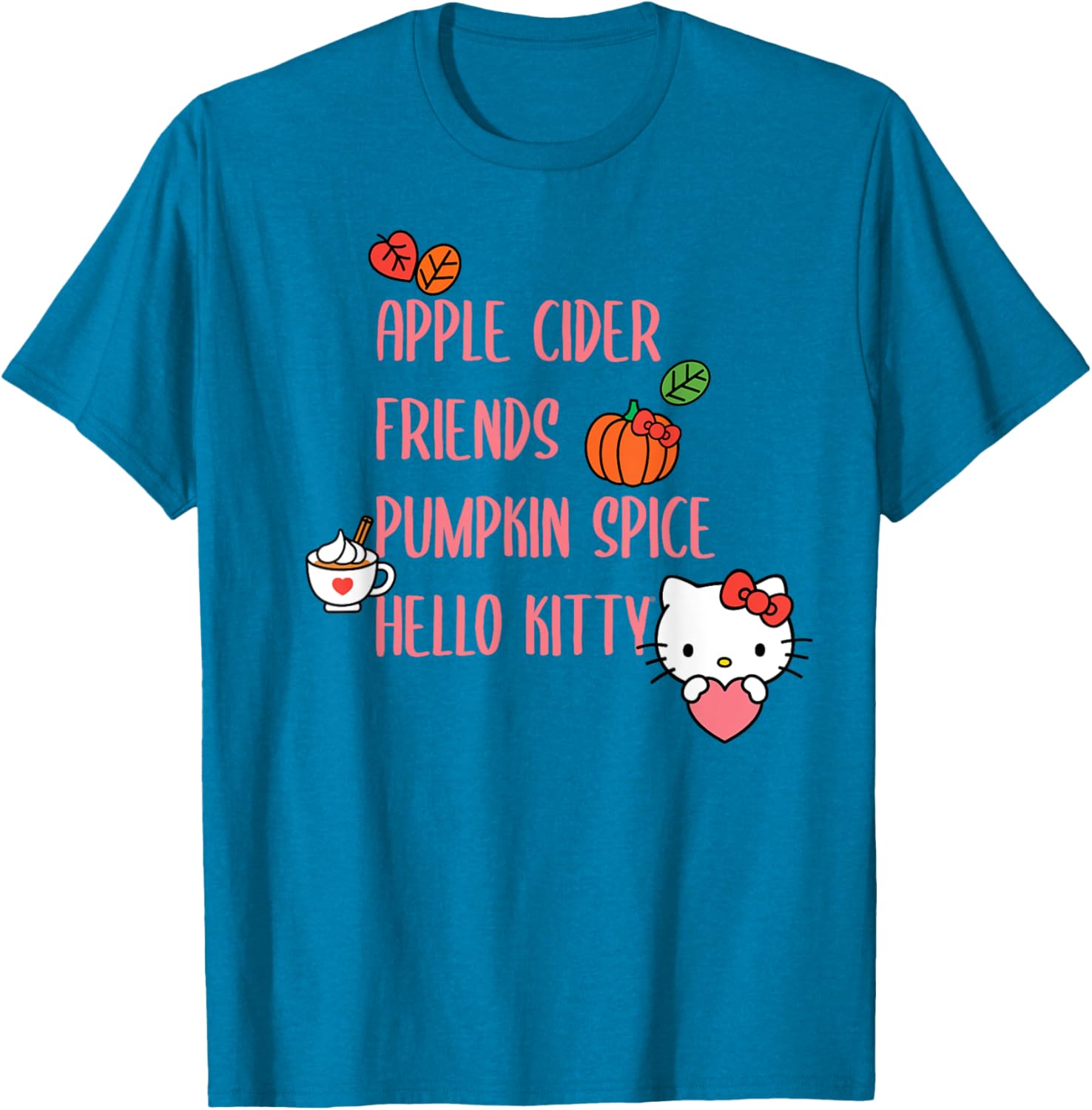 Cute Apple Cider Friends Pumpkin Spice Hello Kitty T-Shirt for Fall Fun - 9