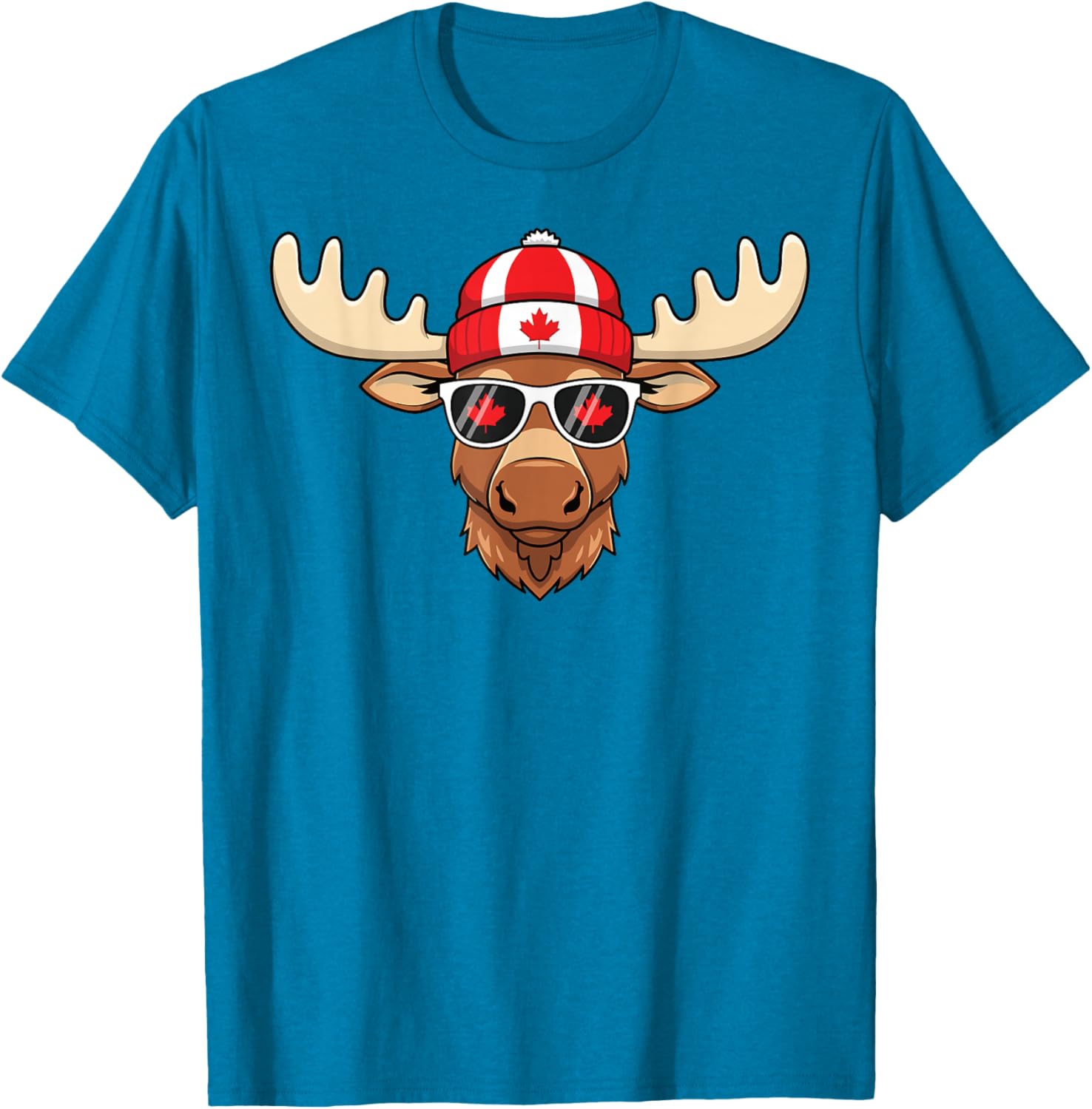 Canada Day Moose Sunglasses T-Shirt with Maple Leaf and Flag Design - 15