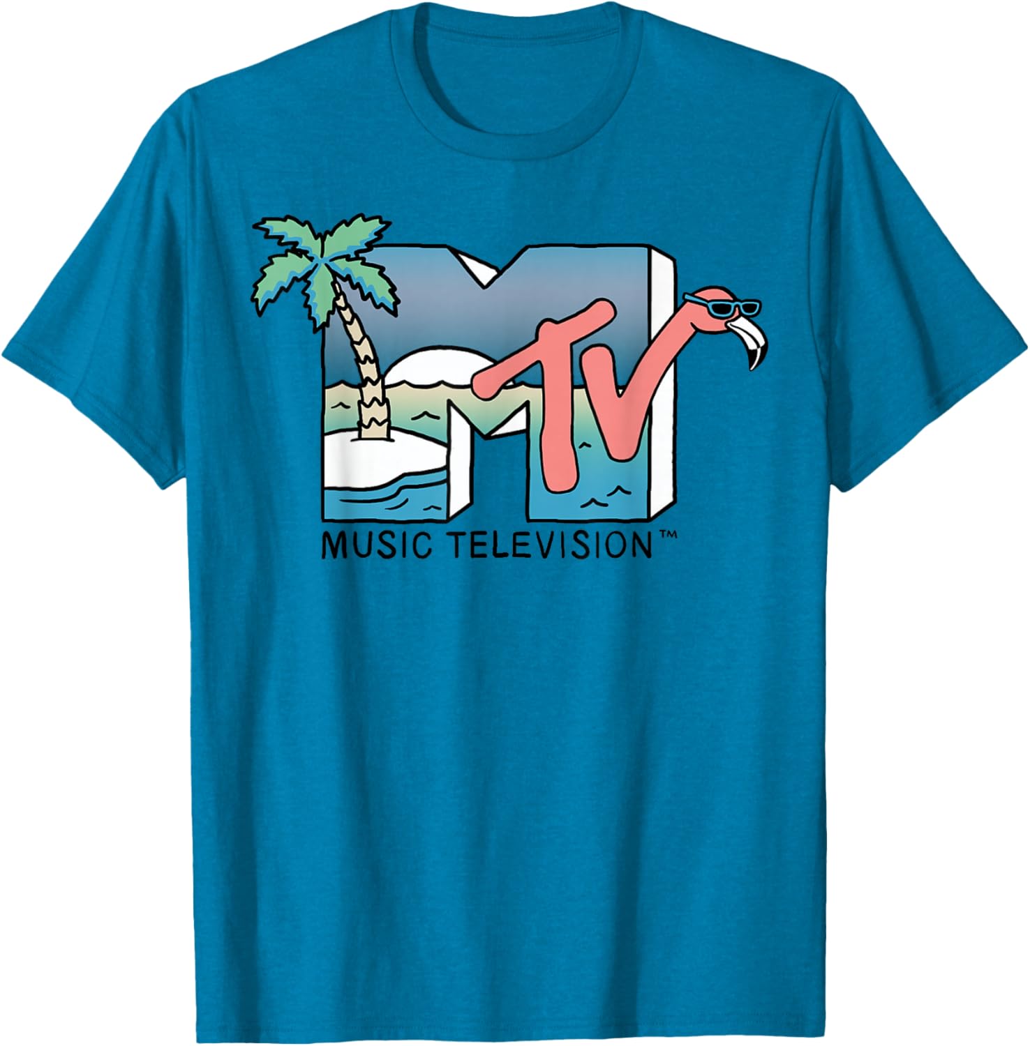 Vintage MTV Beach Island Flamingo Graphic T-Shirt for Casual Style - 1