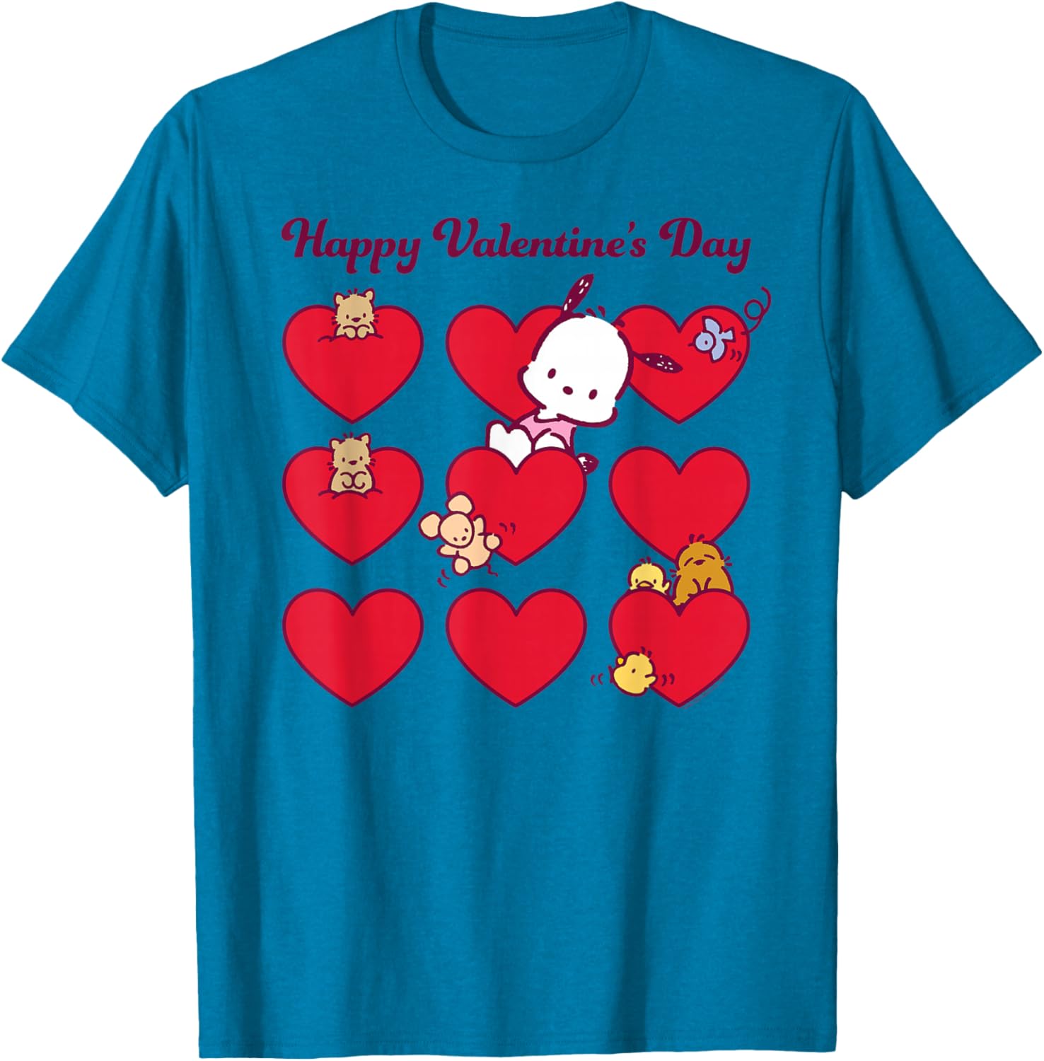 Mademark Pochacco Valentine's Day T-Shirt Unisex Grey Short Sleeve Small - 7