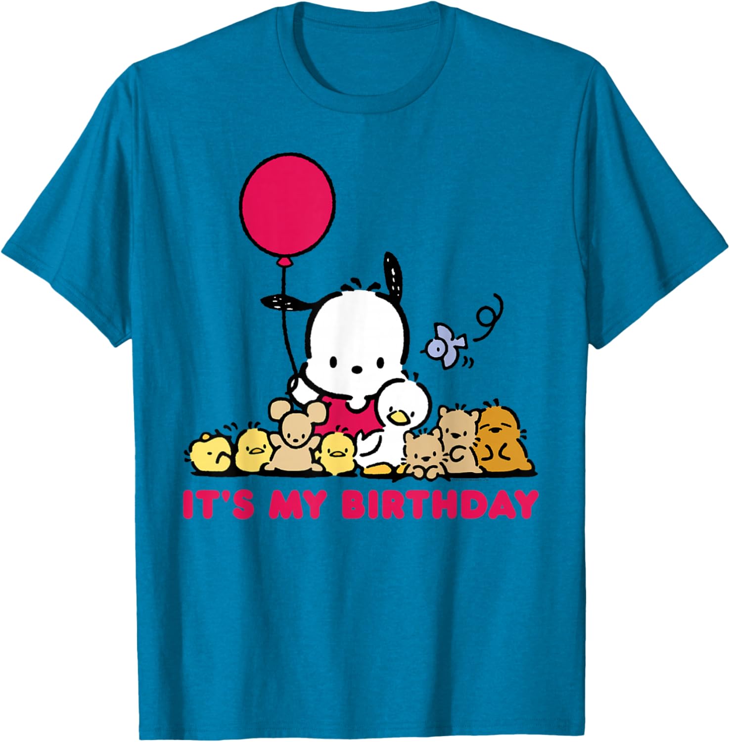Pochacco Birthday T-Shirt for Adults, Grey Short Sleeve Classic Fit - 1