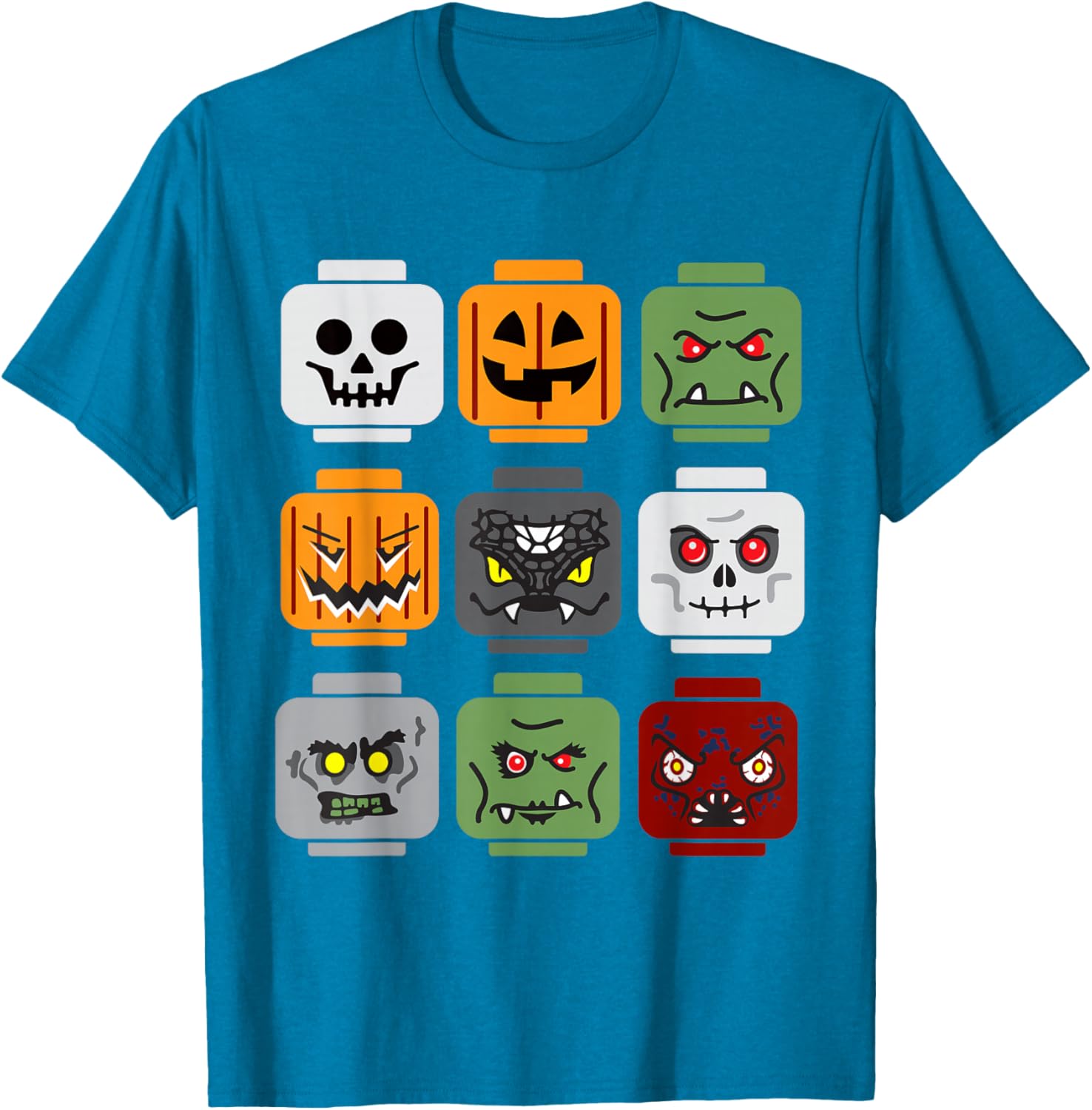 Halloween Brick Head Pumpkin Ghost Zombie Friends Fun T-Shirt for Kids - 5