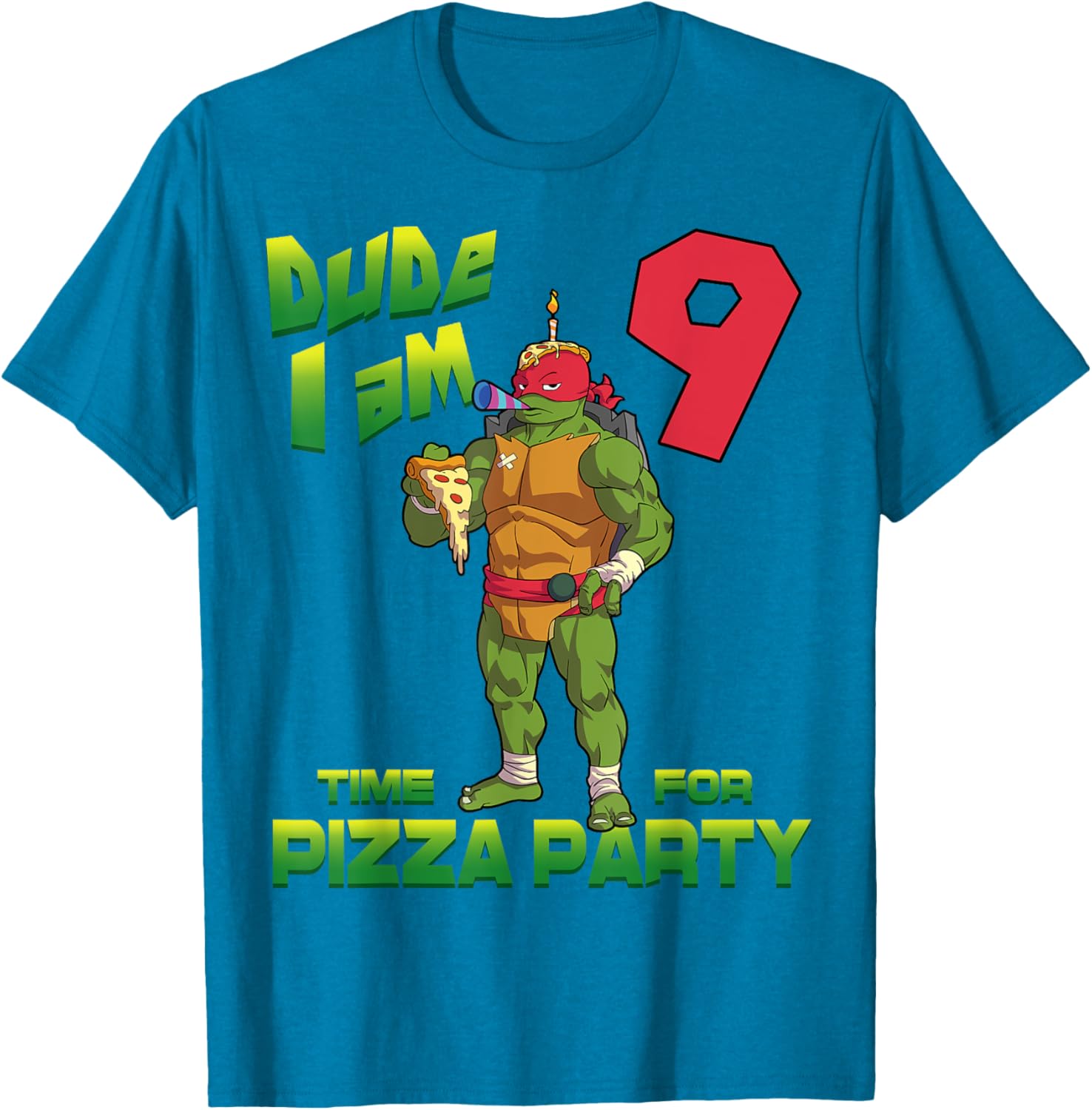Raphael Pizza Birthday T-Shirt for 9 Year Olds - TMNT Party Gear - 22