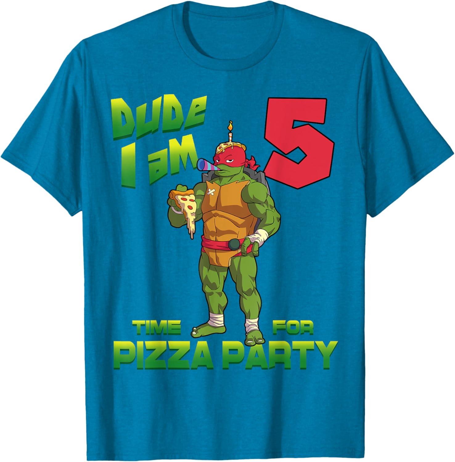 TMNT Raphael Pizza Birthday T-Shirt for 5 Year Old Party Fun - 3