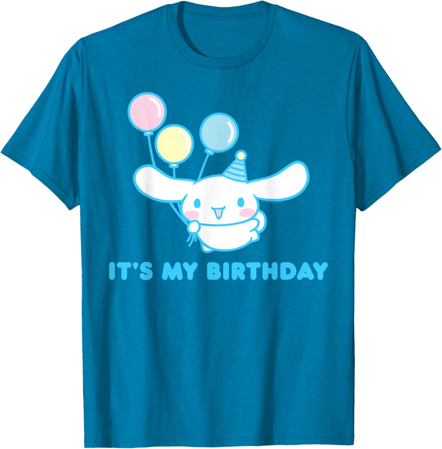 Sanrio Cinnamoroll Birthday T-Shirt for Adults - Blue Crew Neck Short Sleeve - 10