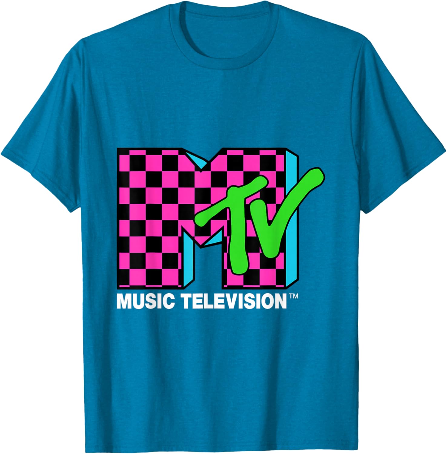 Classic MTV Logo T-Shirt with Pink and Blue Checker Design for Trendy Style - 7