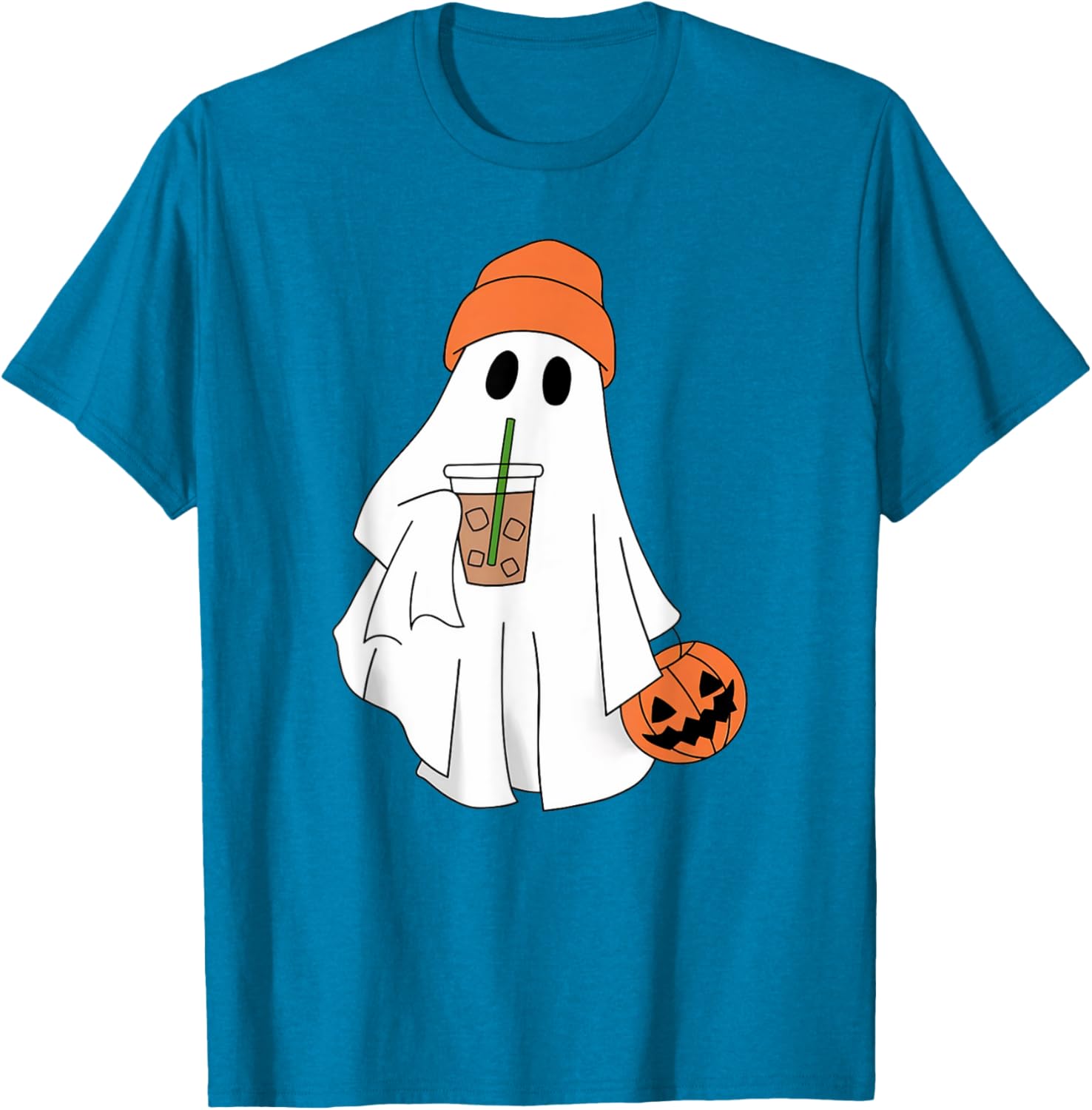 Halloween Ghost Drinking Coffee T-Shirt for Men and Women - 5