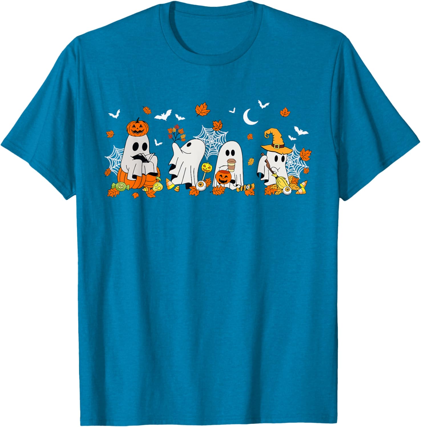 Cute Ghost Drinking Coffee Halloween Fall Book Reading T-Shirt for All - 21