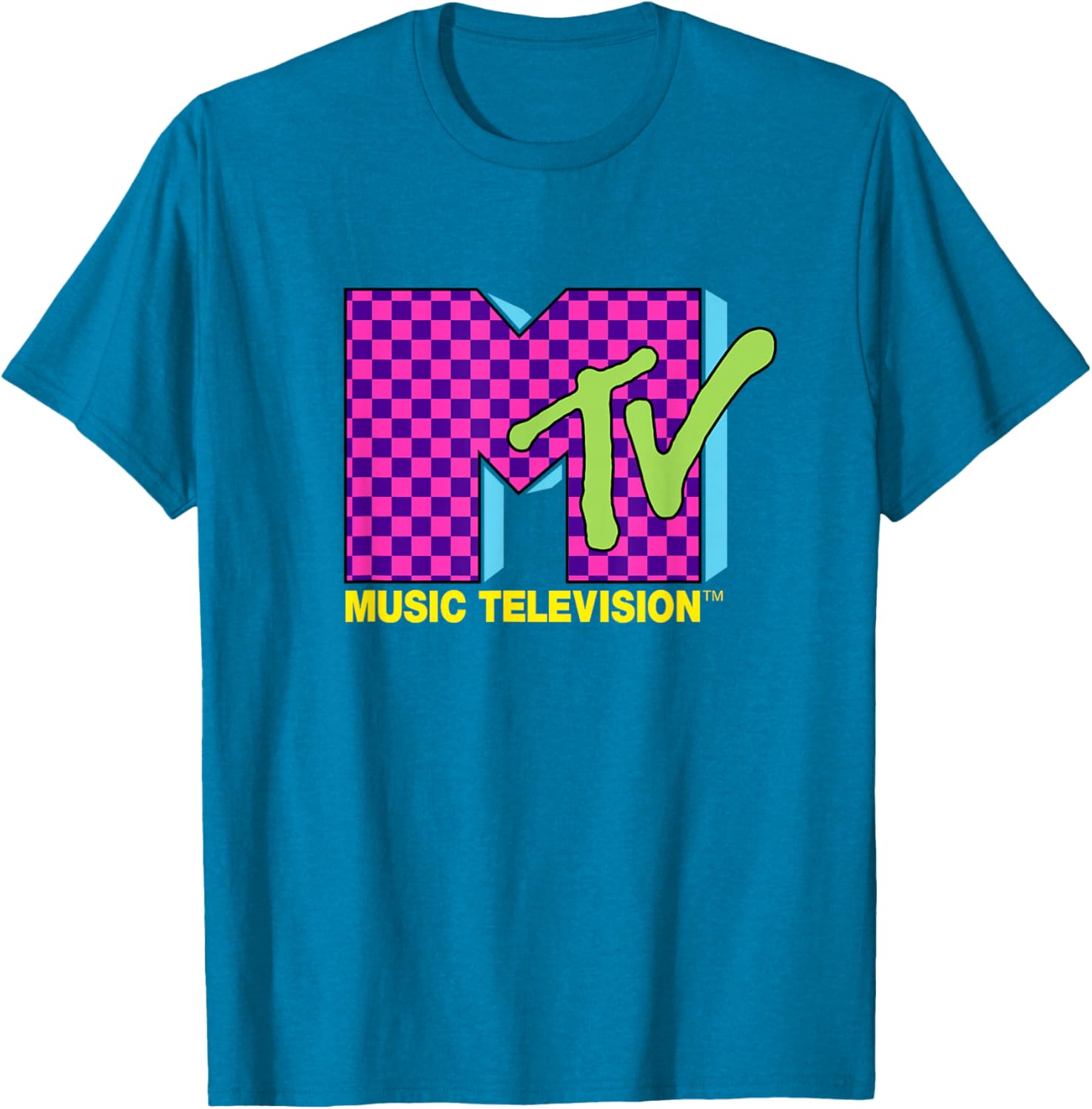 MTV Retro 80s Neon Pink Checkerboard Logo T-Shirt for Trendy Style - 8