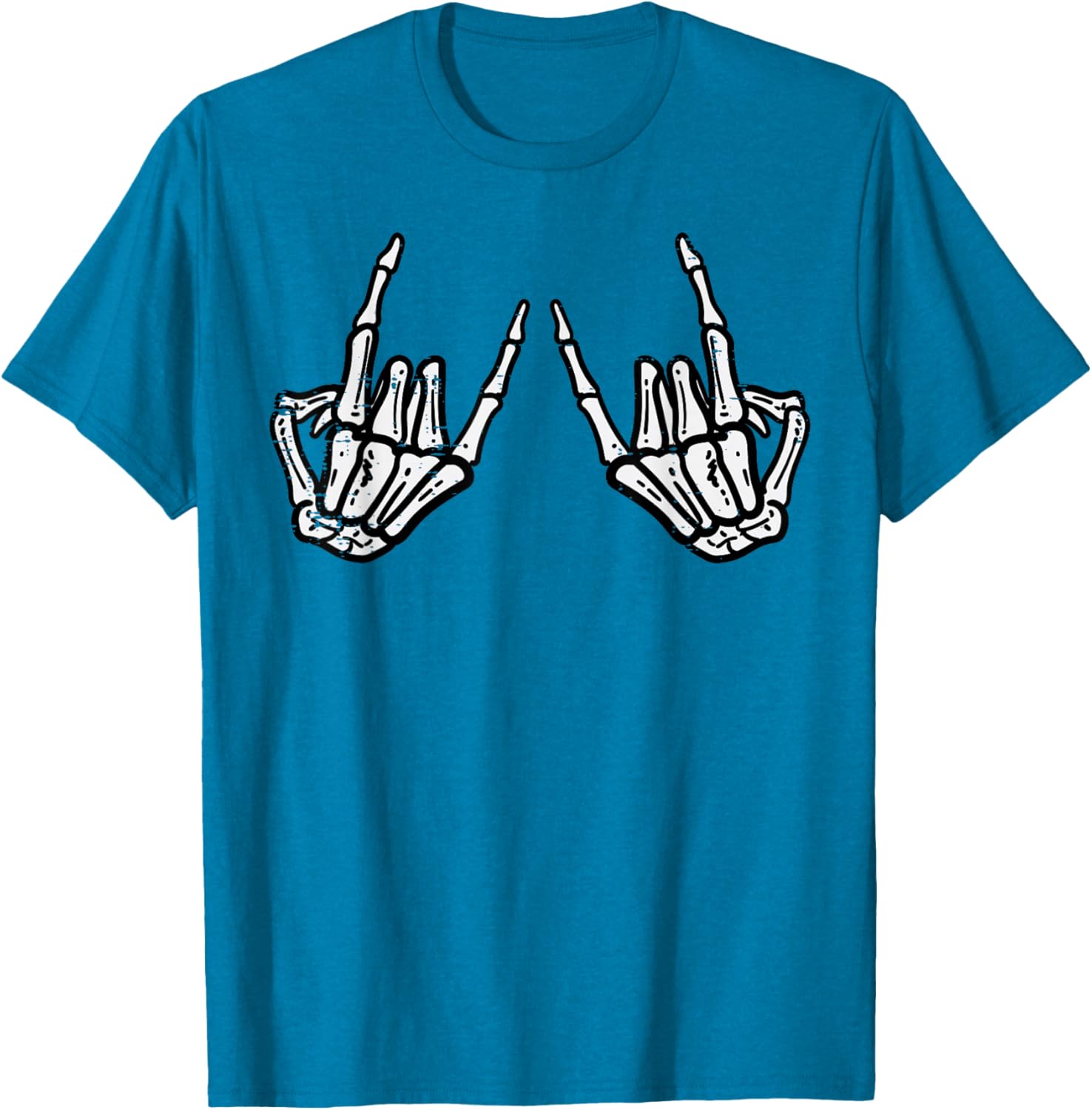 Rocker Hand Sign Skeleton Halloween T-Shirt for Men and Women - 25