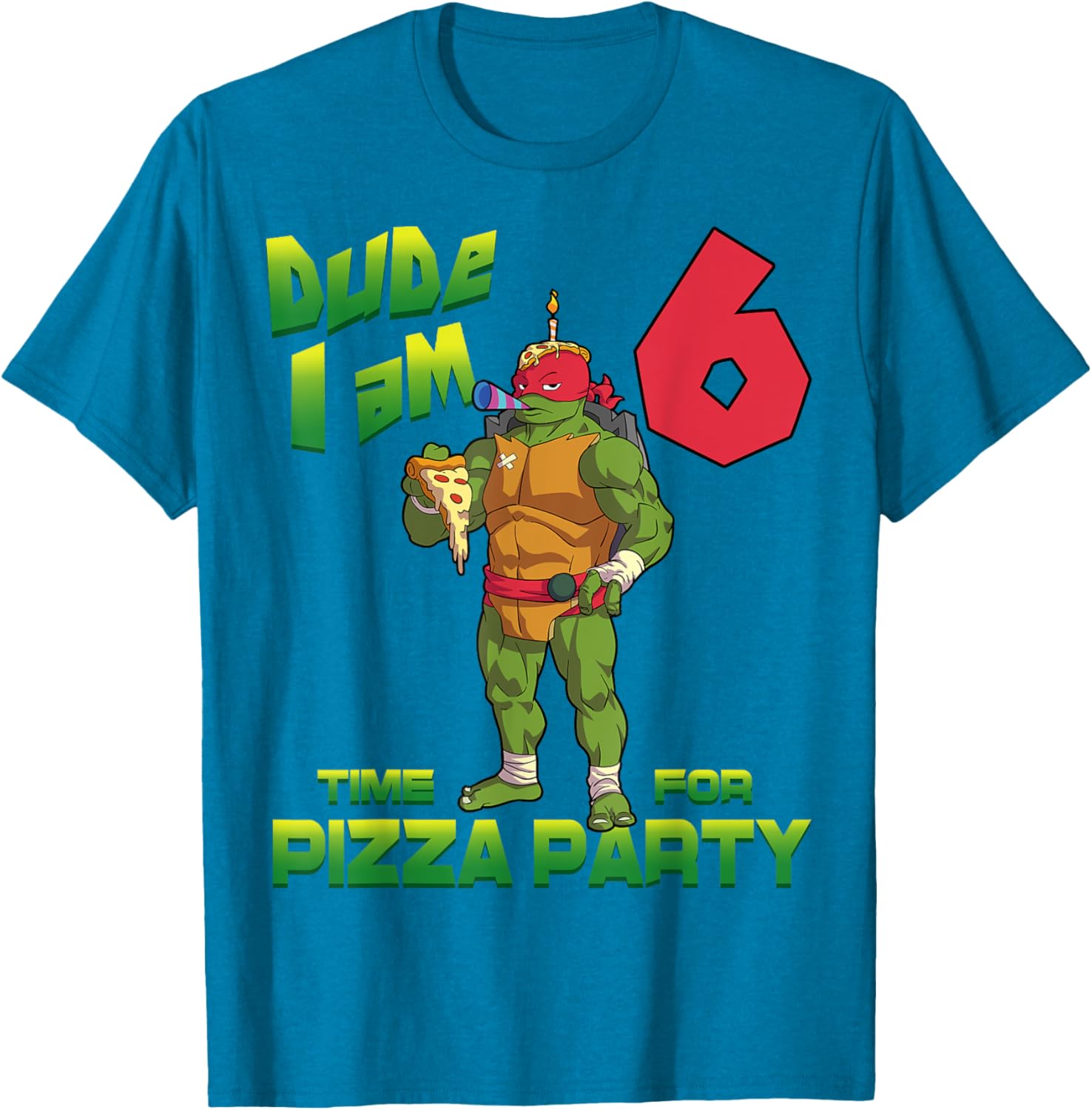 Mademark Ninja Turtles Raphael 6th Birthday Pizza Party T-Shirt - 11