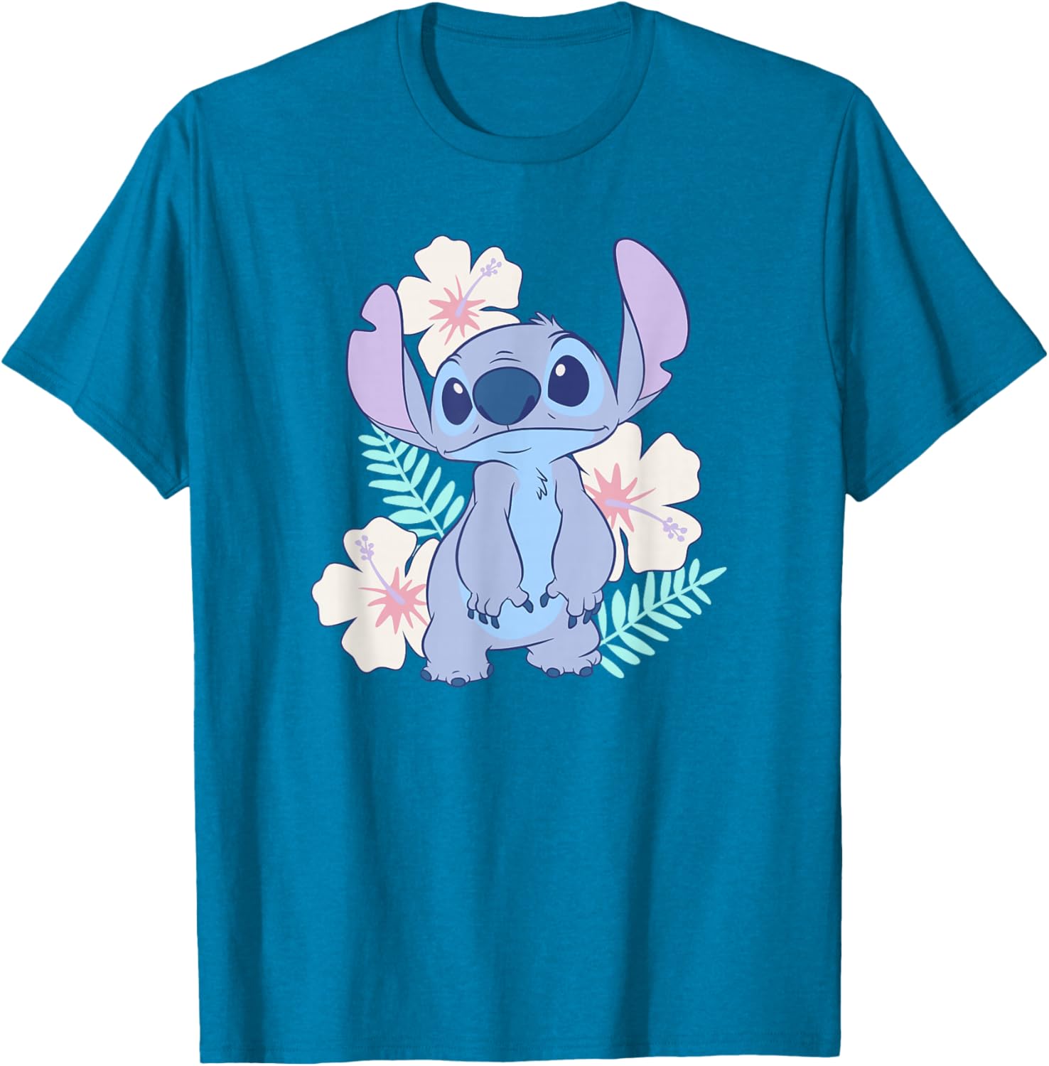 Cute Disney Lilo & Stitch Hawaiian Flowers Portrait T-Shirt for Fun Style - 14