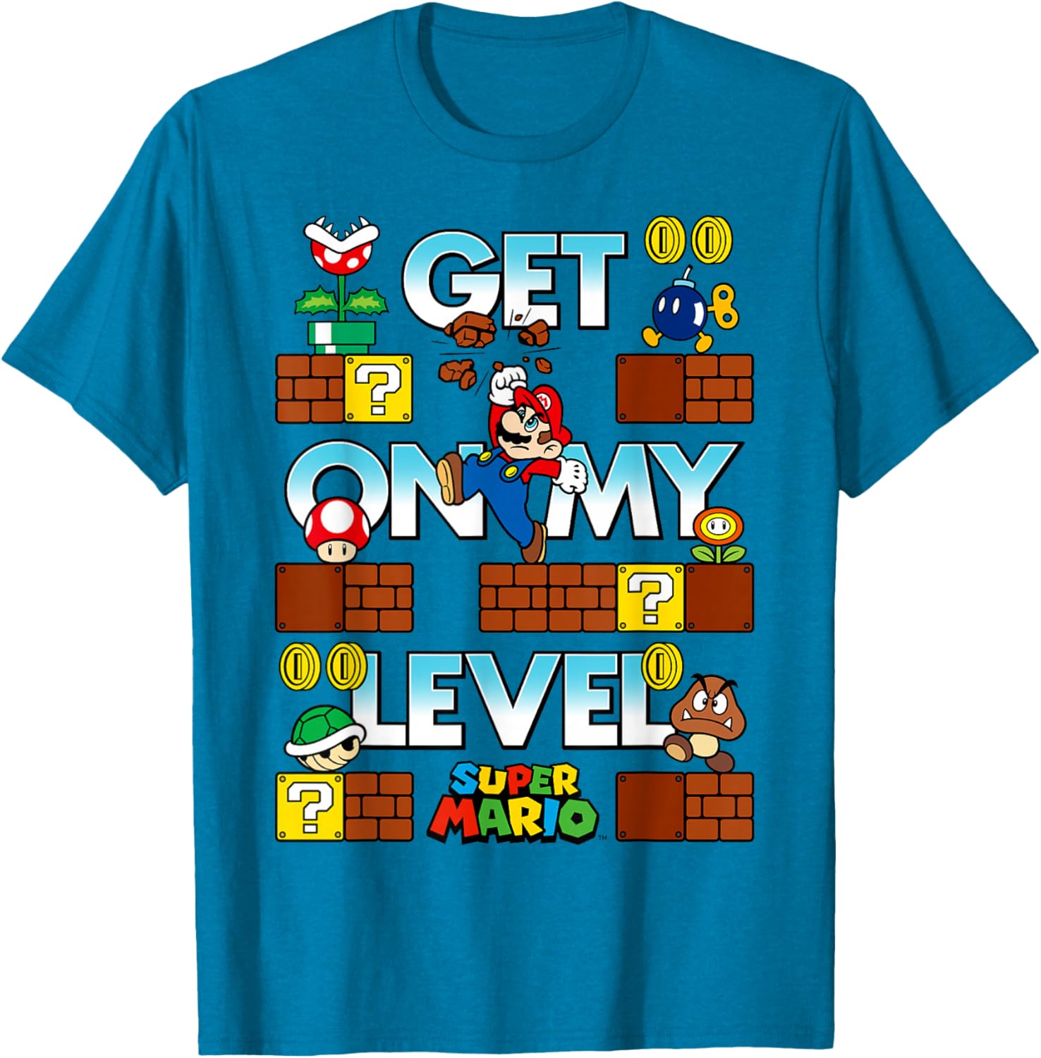 Super Mario Get On My Level Game Play Poster T-Shirt for Gamers - 4