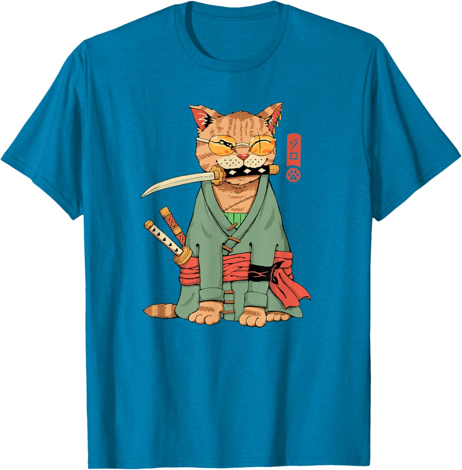 Cool Zoro Cat Warrior T-Shirt for Cat Lovers - Fun Cartoon Design - 13