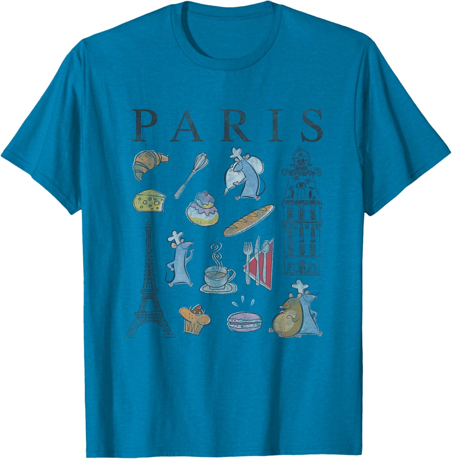 Disney Pixar Ratatouille Retro T-Shirt Collage of Paris Food & Places - 4