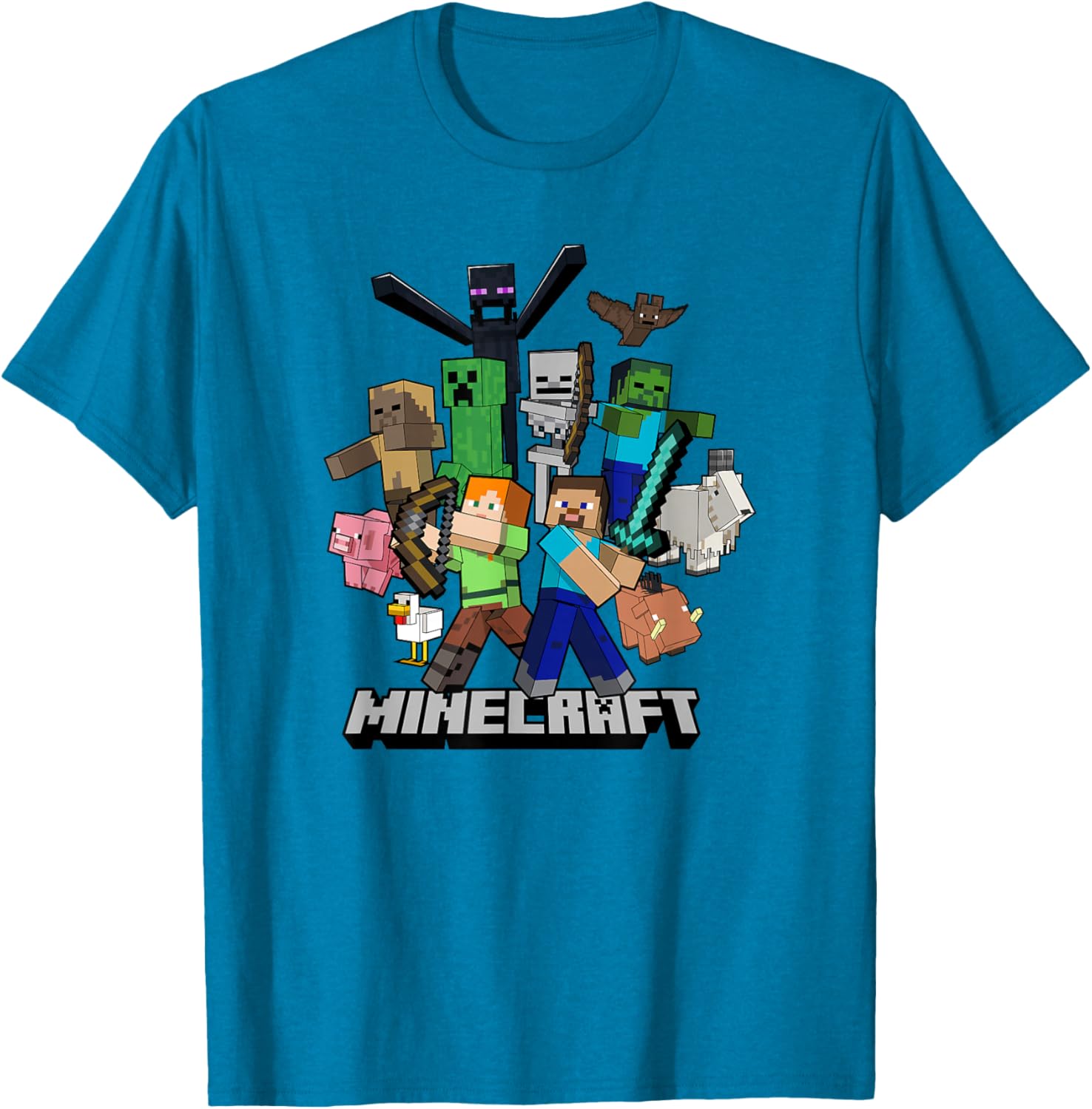 Minecraft Heroes and Enemies Group Shot T-Shirt for Fans and Gamers - 6