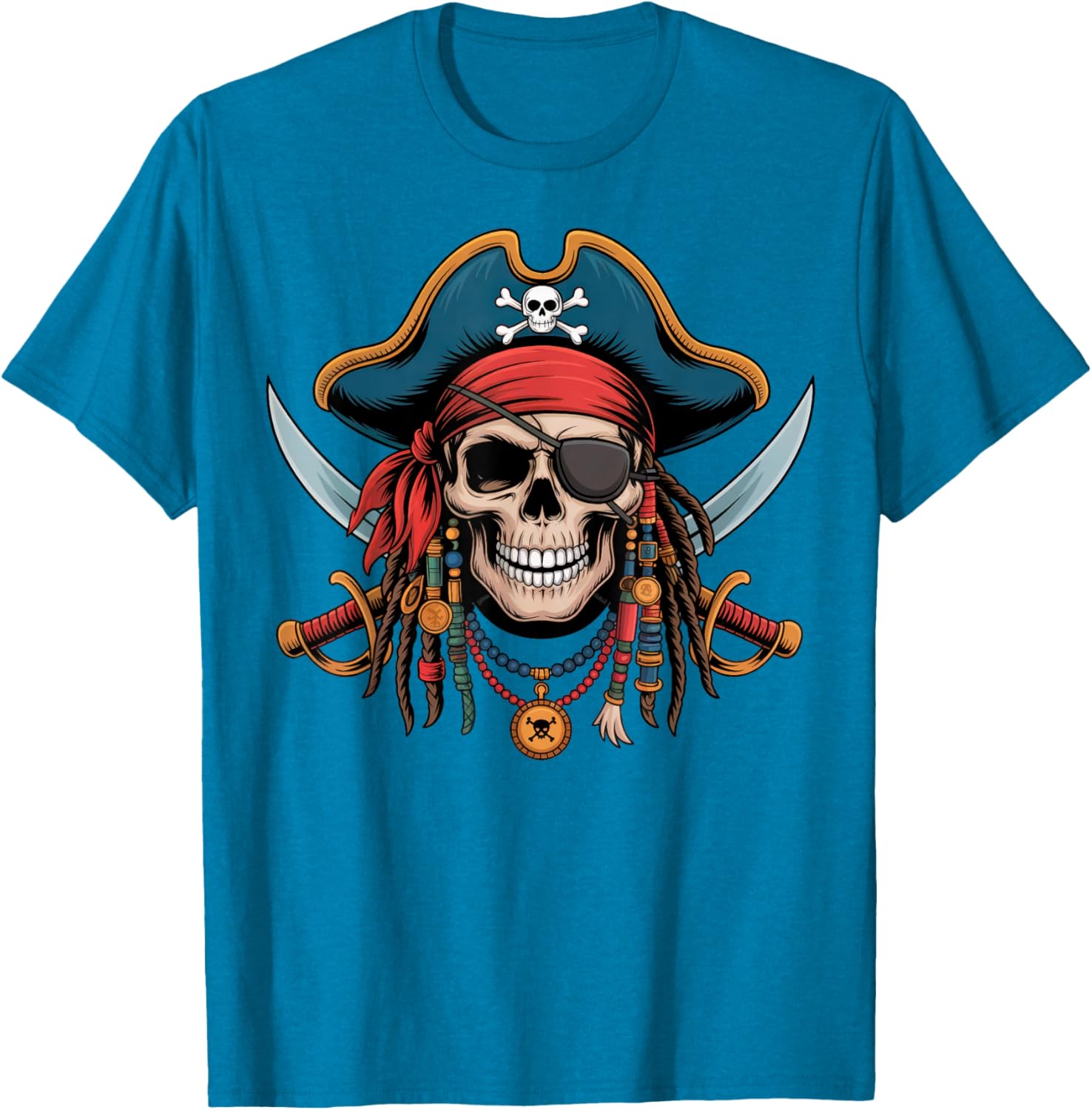 Pirate Skull and Crossbones Skeleton Halloween T-Shirt for Men and Boys - 16