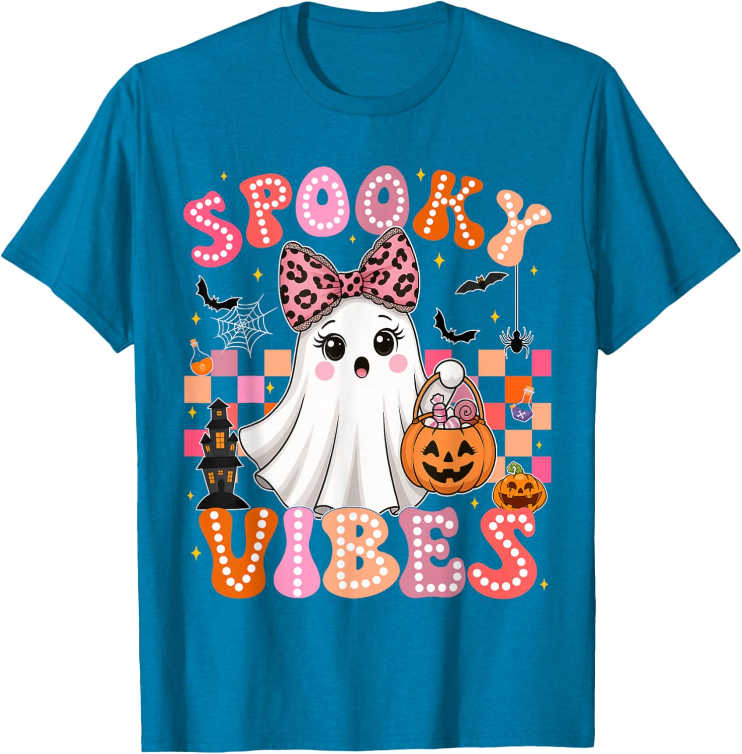 Groovy Spooky Vibes Cute Ghost Halloween T-Shirt for Girls - 12