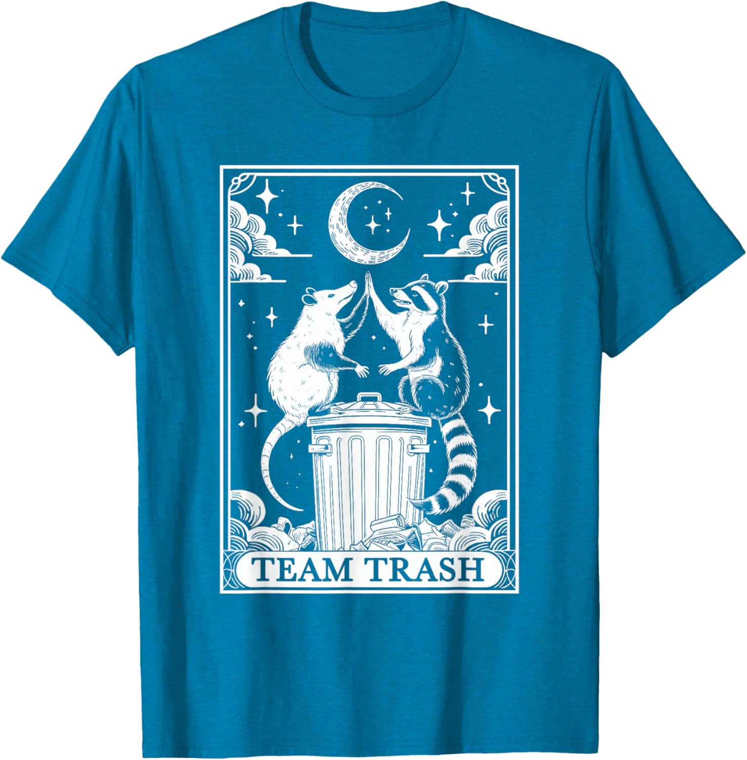 Vintage Tarot Card Team Trash T-Shirt with Crescent Moon Opossum Raccoon - 11