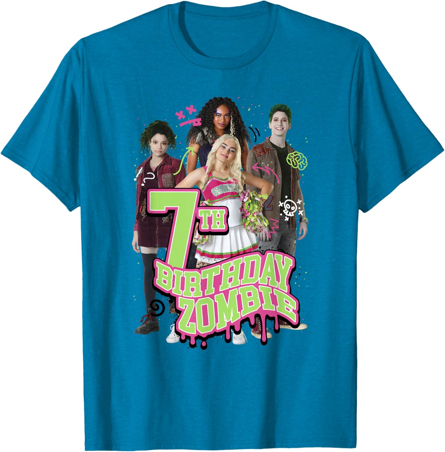 Disney Zombies 7th Birthday Zombie Group Poster T-Shirt for Kids - 3