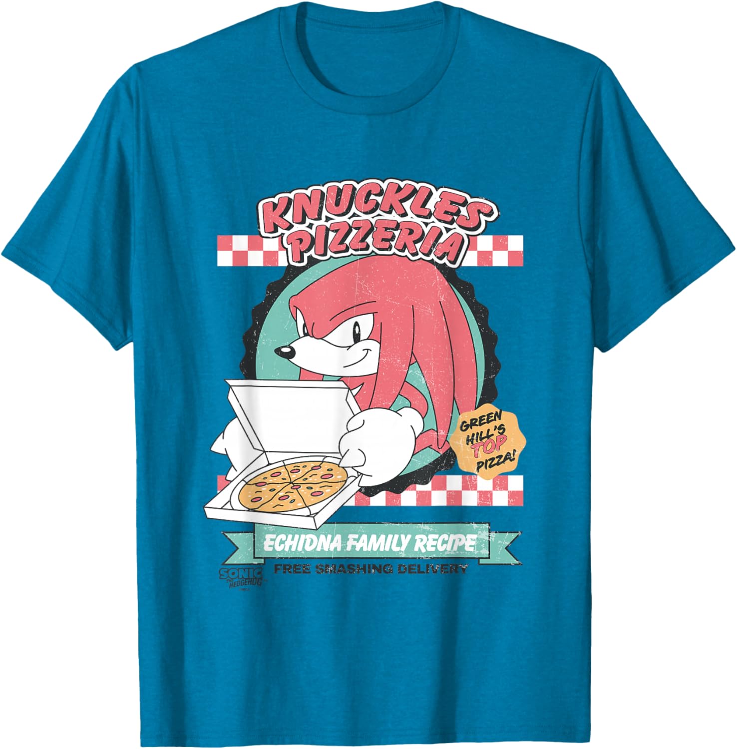 Sonic the Hedgehog Knuckles Retro Pizzeria Ad T-Shirt for Fans - 6